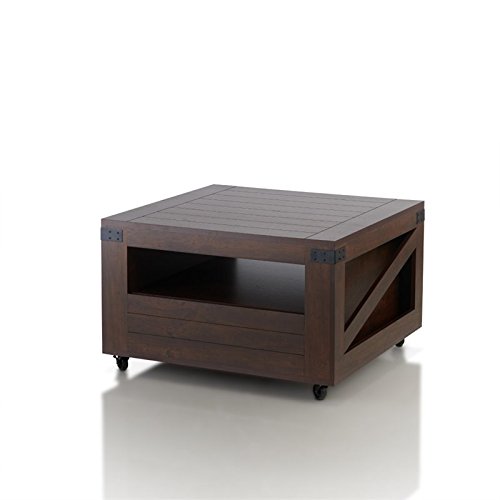 BOWERY HILL Vintage Walnut Square Wooden Storage Coffee Table - Stylish Living Room Centerpiece for Home Decor