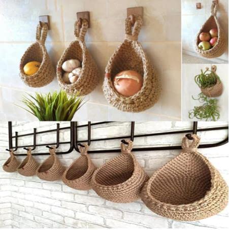 Eco-Friendly Jute Hanging Wall Basket - Handwoven Bohemian Farmhouse Decor for Kitchen, Fruits & Vegetables Storage | Perfect for Small Space Organization & Farmhouse Style Home Decor