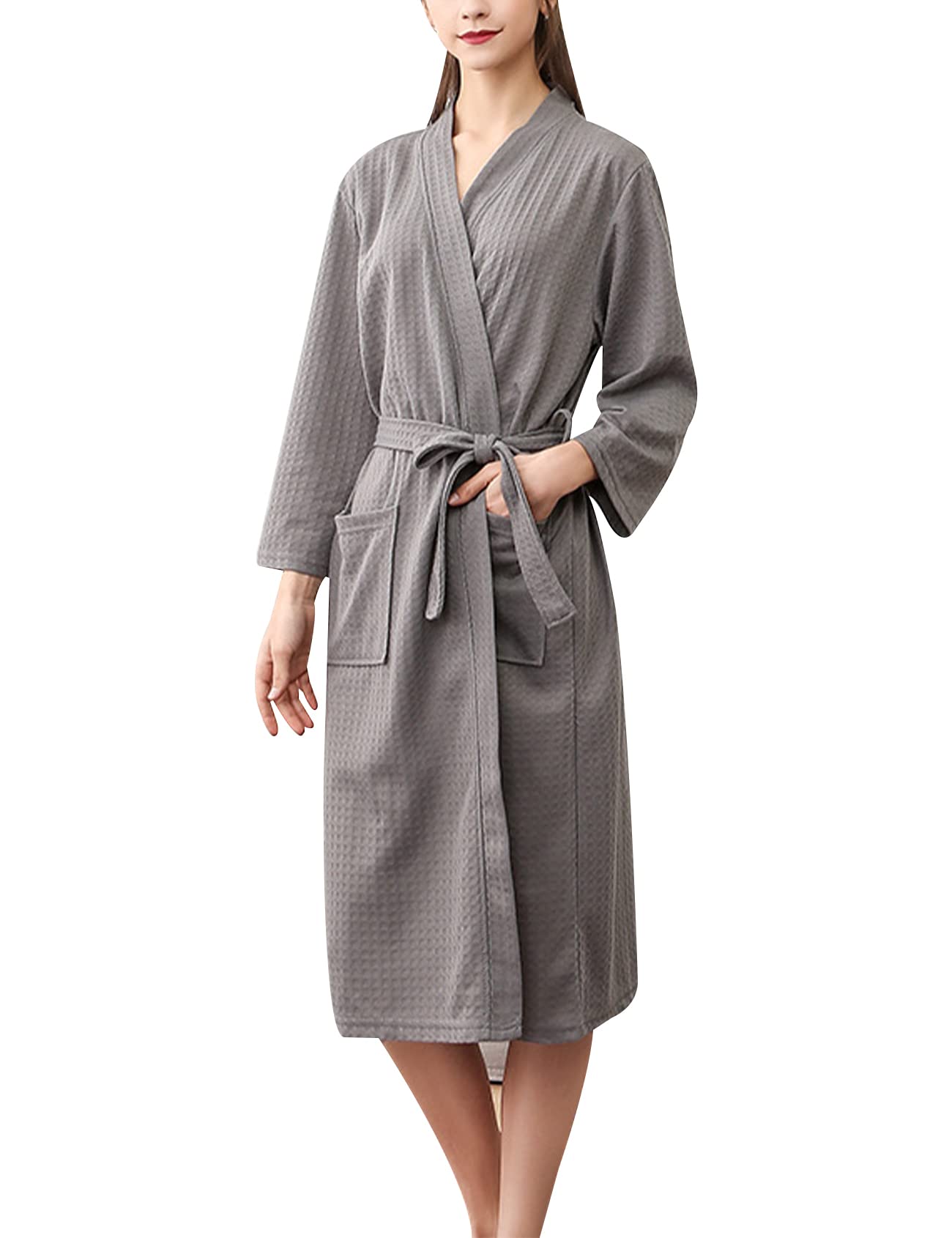 Gihuo Unisex Waffle Kimono Spa Robe for Men & Women - Soft Summer Sleepwear, Hotel Bathrobe - Perfect for Relaxation, Spa, and Lounging at Home