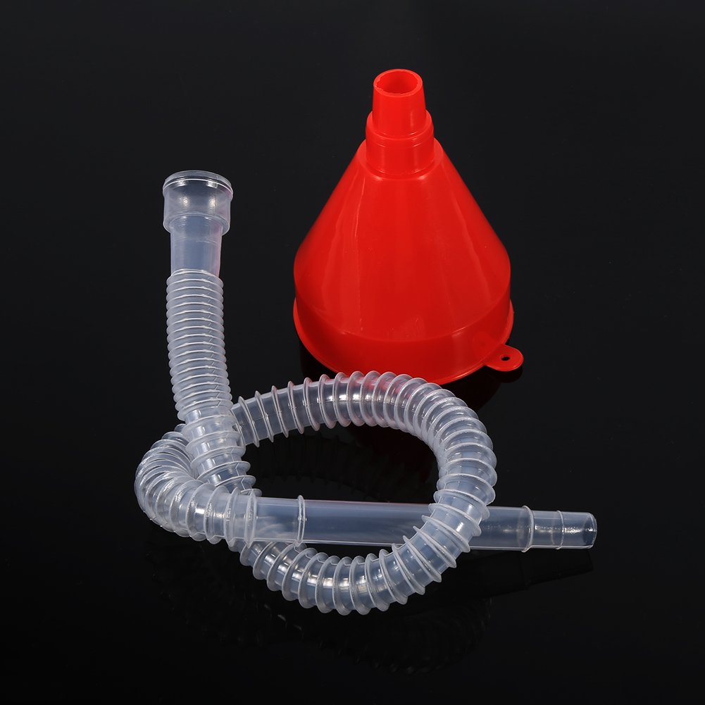 Universal Mini Red Flexible Plastic Funnel Set with Soft Pipe Spout - Perfect for Automotive, Motorcycle, Truck & Van Fluid Transfer - Essential for Gasoline, Oil, and Liquid Pouring Tasks