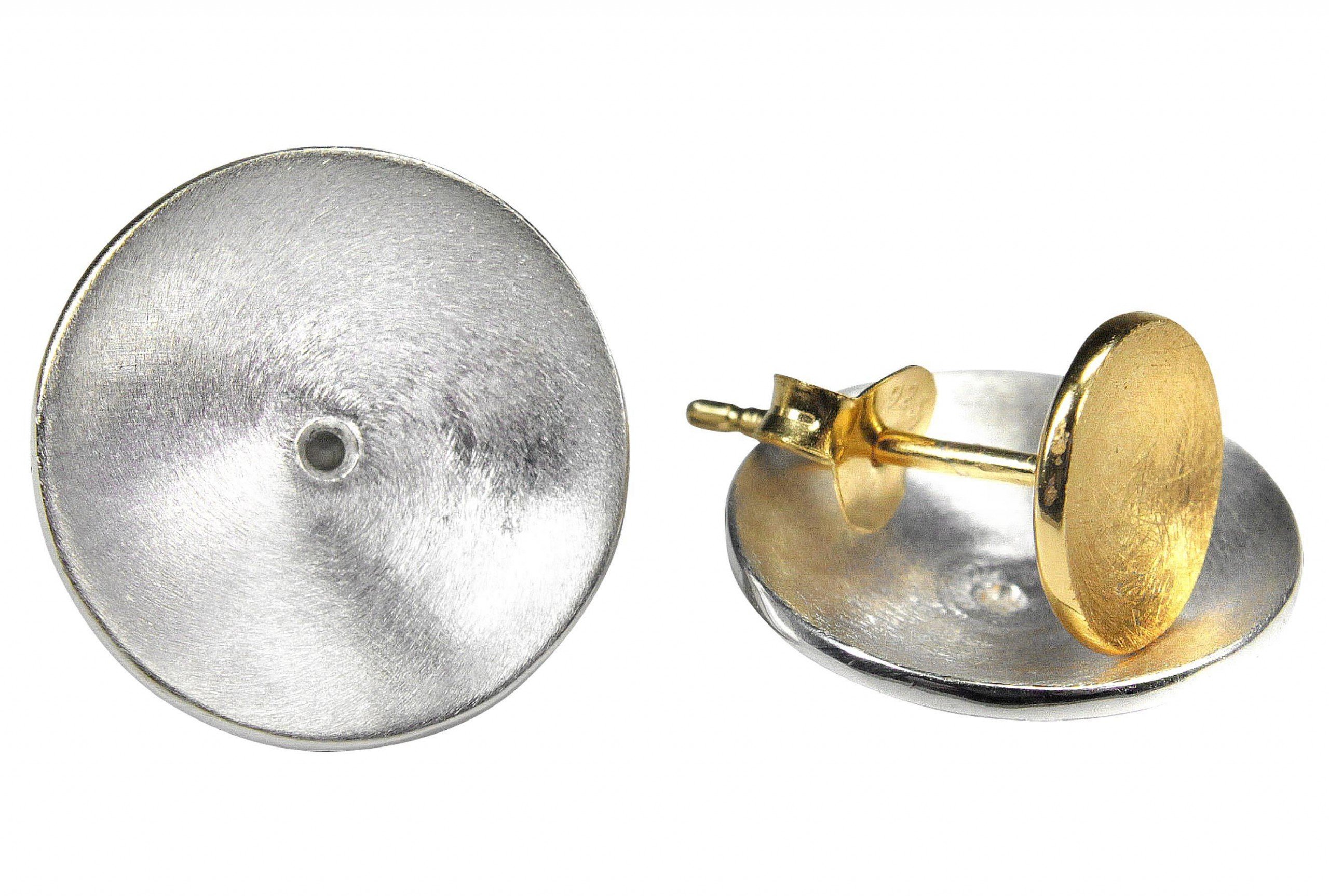 SILBERMOOS 925 Sterling Silver Gold-Plated Stud Earrings for Women - 2-in-1 Bicolor Round Disc Circle Jewelry | Perfect for Everyday Wear, Office & Special Occasions