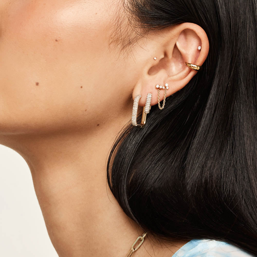 14K Gold White Topaz Mini Pave Paperclip Earrings - Elegant Dangle Earrings for Women, Perfect for Wedding, Party & Everyday Wear