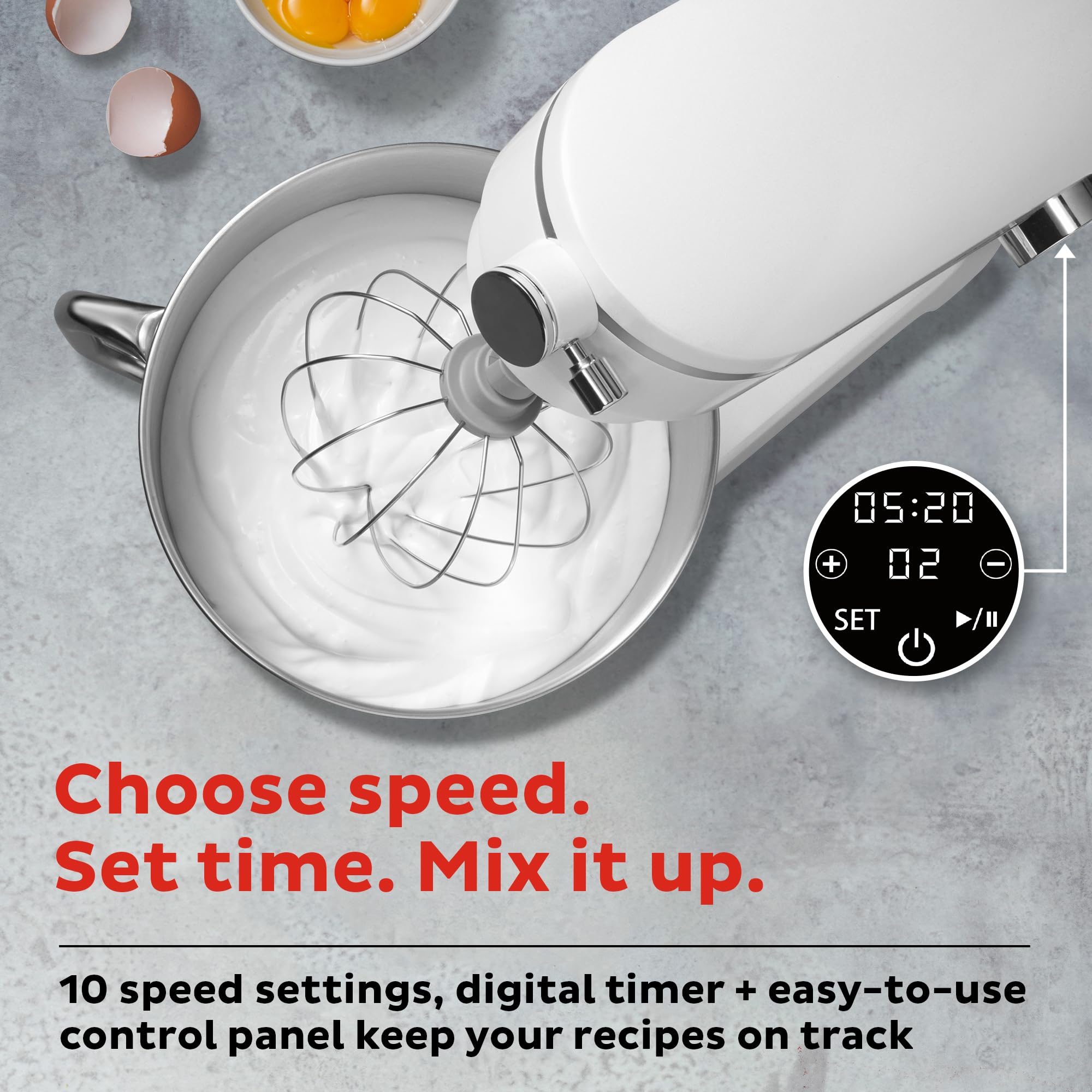 Instant Pot Instant Stand Mixer Pro - 600W 10-Speed Electric Mixer with Digital Display, 7.4-Qt Stainless Steel Bowl, Dishwasher Safe Attachments (Whisk, Dough Hook & Mixing Paddle) - Pearl White | Perfect for Baking Cakes, Cookies, Bread & More in Home Kitchen