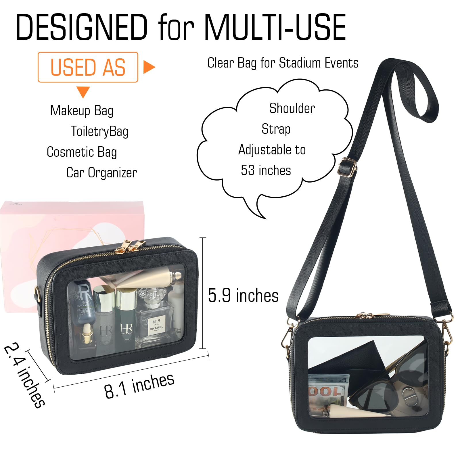 Small Clear Travel Toiletry Bag for Women - Waterproof Transparent Makeup Organizer with Zipper | Cosmetic Bag, Travel Pouch for Toiletries & Car Organization | Perfect for Air Travel, Gym, and Daily Essentials Storage