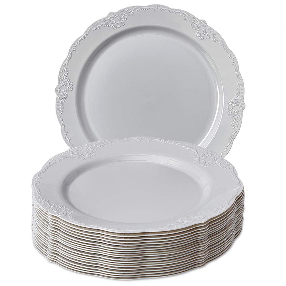 Vintage Silver Spoons Disposable Dinnerware Set - 20-Piece Grey Salad Plates for Parties, Picnics & Elegant Gatherings | Eco-Friendly Disposable Tableware