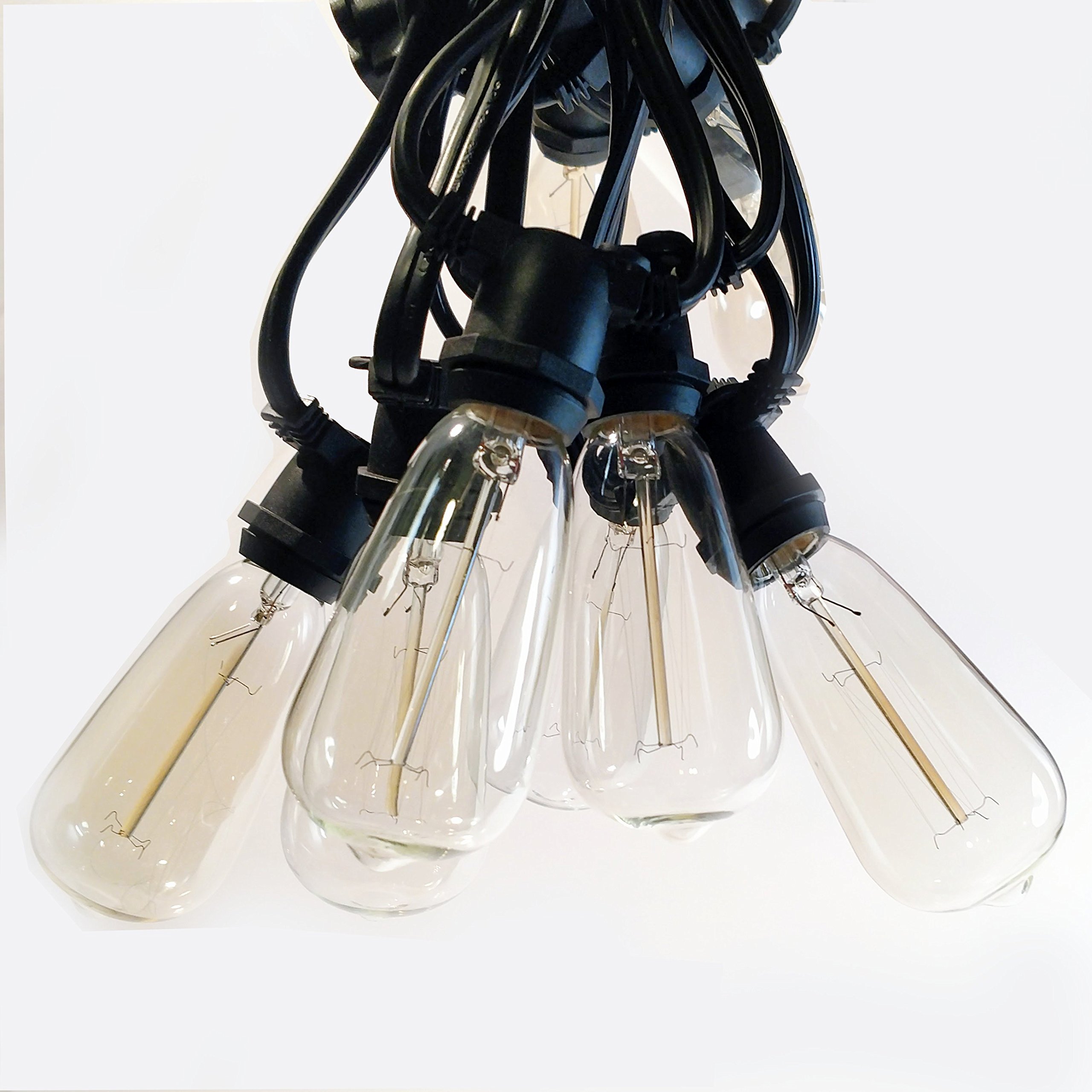 Commercial Edison Bulb Outdoor String Lights - 100 ft Black Wire with Hand-Threaded Filament (ST40 Lantern Style) for Patio, Garden, Wedding & Restaurant Decoration