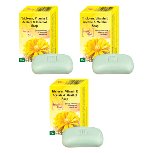 Pil Prickly Heat Medicated Soap with Triclosan - Antibacterial & Anti-Inflammatory Treatment for Rashes, Itchiness & Skin Irritation - 75g Each (Pack of 3) - Ideal for Summer Heat, Gym Use & Post-Workout Skin Care