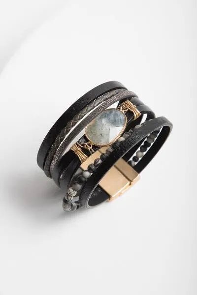 Hollis Beaded Leather Bracelet for Women - Handmade Boho Chic Adjustable Wrap Bracelet - Perfect for Casual Wear, Festivals & Gifts