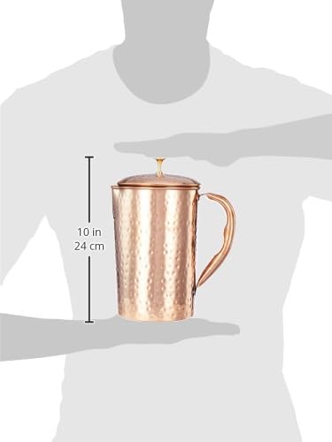 Solimo Hammered Copper Jug with Copper Glass - 1350ml (45.6 oz) - Elegant Water Pitcher for Home, Bar & Party - Perfect for Iced Tea, Lemonade & Cocktails
