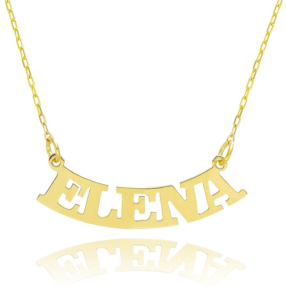 14K Yellow Gold Custom Name Necklace - Personalized Curved Pendant with Any Name - Perfect for Gifts, Anniversaries & Special Occasions
