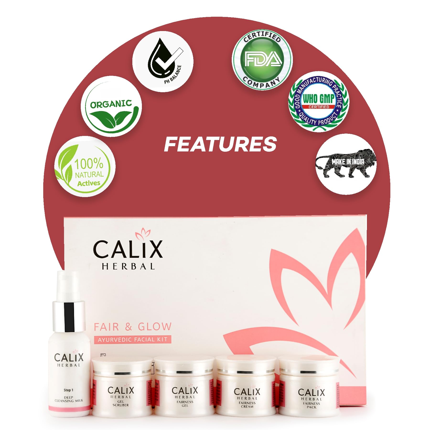 Organic Fair & Glow Ayurvedic Facial Kit for Brightening & Whitening Skin - Natural Herbal Skincare Set for Women & Men (5-Piece, 50g) | Perfect for Daily Glow, Radiance & Even Skin Tone at Home or Travel