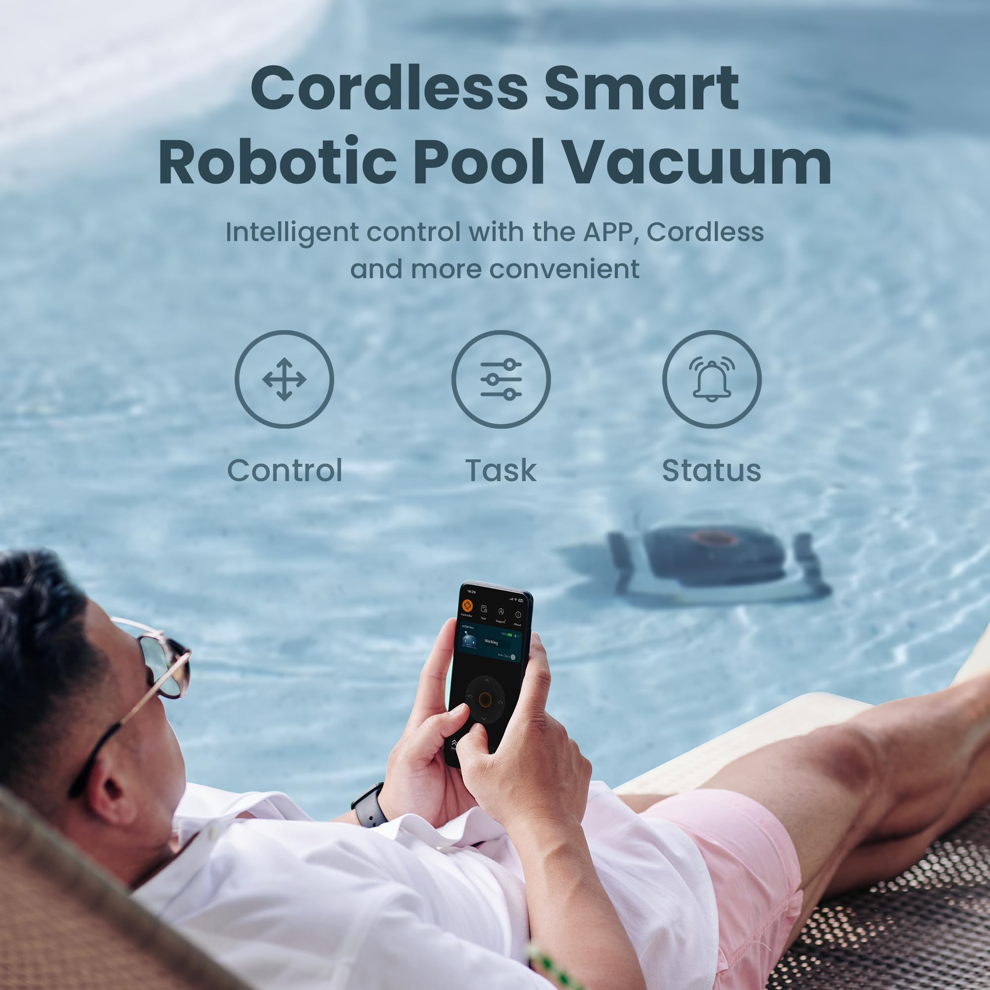 Best Cordless Robotic Pool Cleaner with App Control - 240 Min Runtime, Ultra-Fine Dual Filtration for Above/In-Ground Pools up to 1,100 Sq.ft - Perfect for Weekly Pool Maintenance & Quick Cleanups
