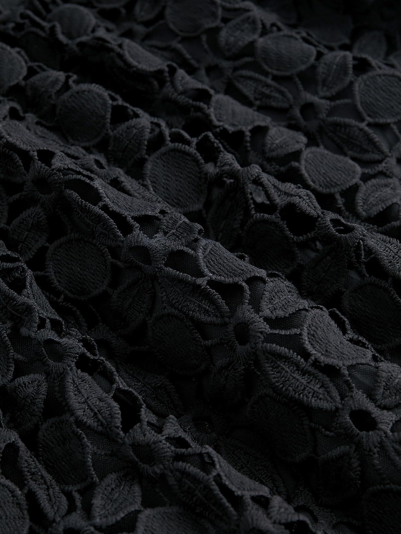 Elegant Black Women's Mock Neck Lace Flounce Sleeve Mesh Insert A-Line High Waist Short Dress for Cocktail Party, Date Night & Formal Occasions