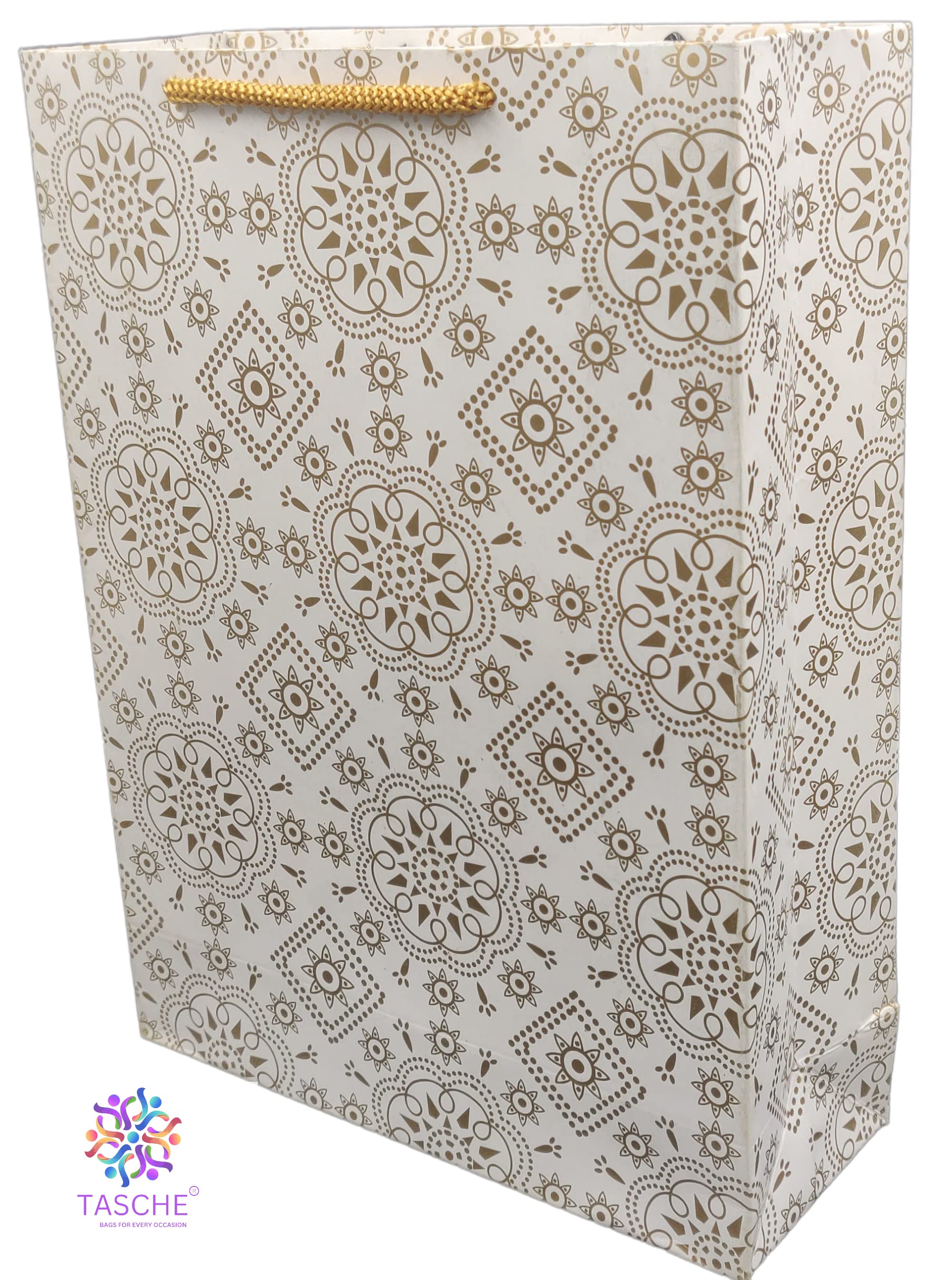 Premium Gold Flower & Elegant Gold Design Printed Gift Bags - 10 Pack (28x20x7.5cm) for Birthday Presents, Party Favors & Special Occasions | Perfect for Weddings, Baby Showers & Corporate Gifts