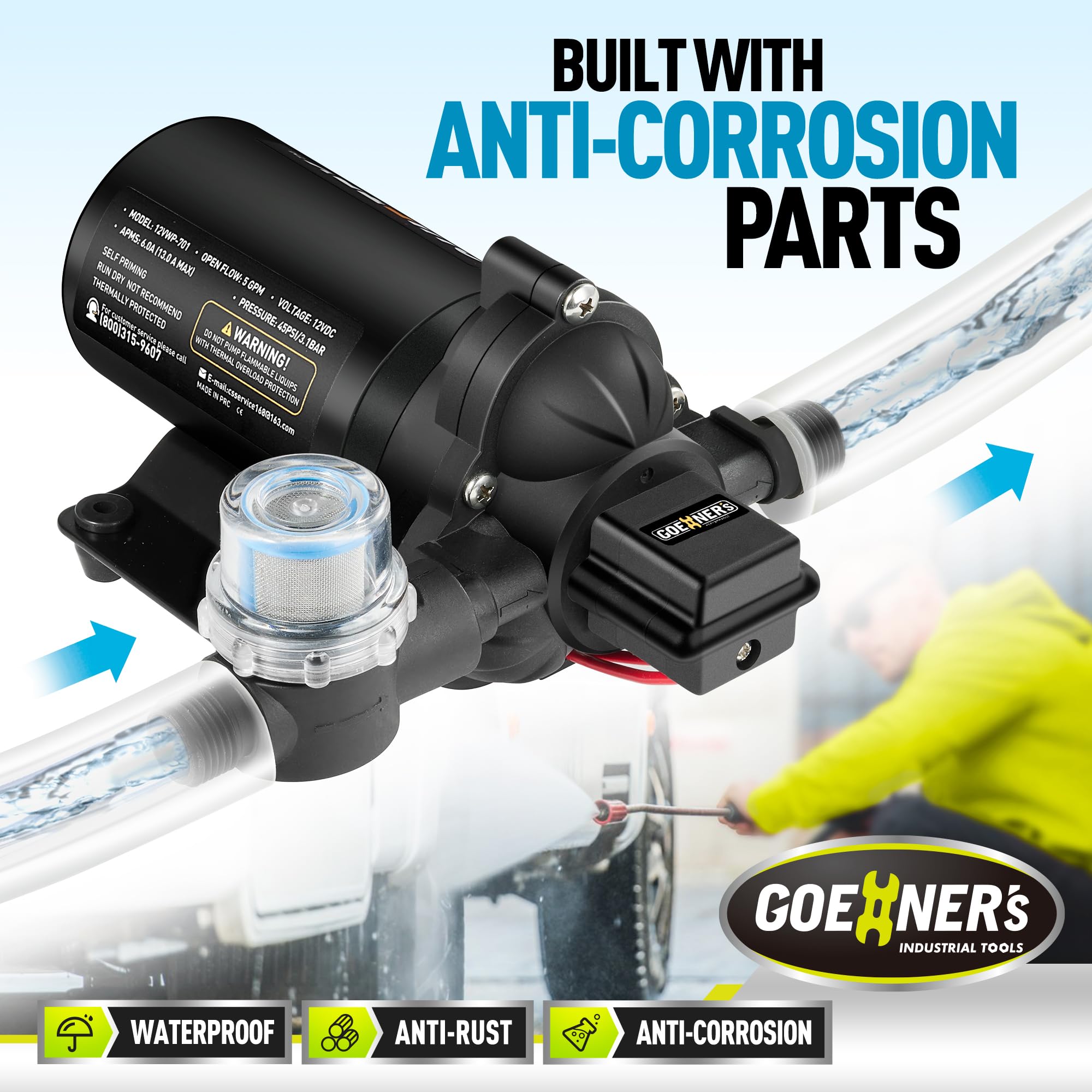 12V RV Water Pump - High-Performance 5GPM 45PSI Quiet Diaphragm Pump with Heavy-Duty Pressure Switch - Ideal for Caravans, Marine, Campers (Upgrade 2.0) | Perfect for Off-Grid Living, RV Plumbing, and Outdoor Water Supply Systems
