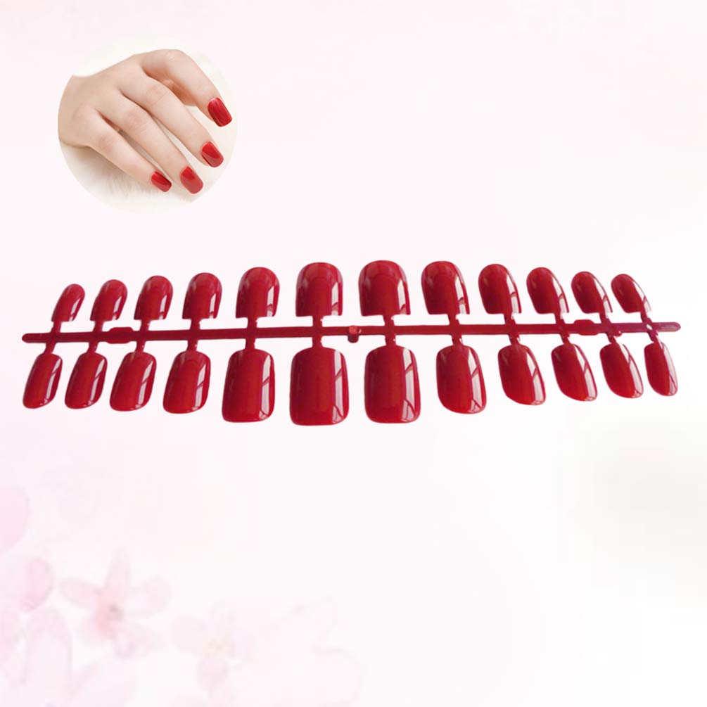 Mobestech 120pcs Red False Nails Kit - Full Cover Artificial Fake Nails with Glue, Manicure Accessories for Women & Salon Use | Perfect for Parties, Weddings & Daily Wear