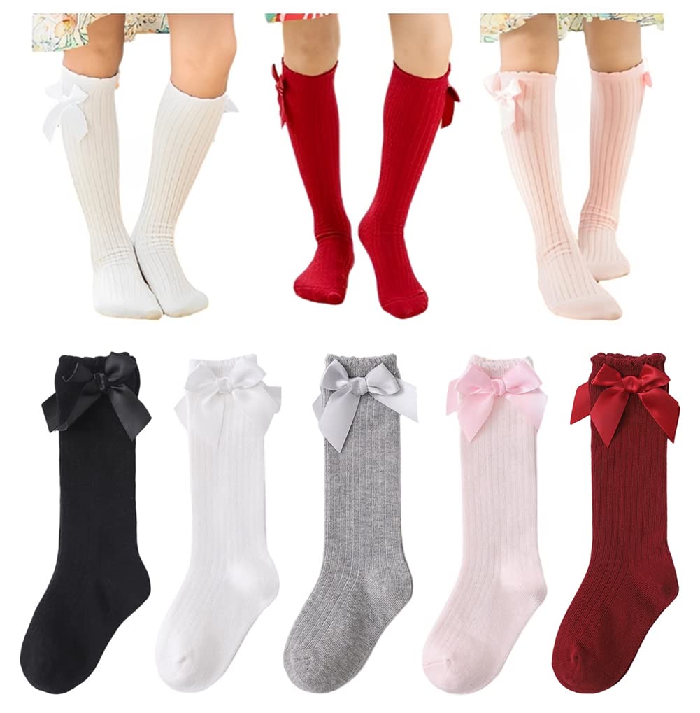QandSweat Baby Girls Knee-High Socks - Princess Dress Bow Stockings for Kids 0-8 Years - Perfect for Parties, Holidays & Special Occasions