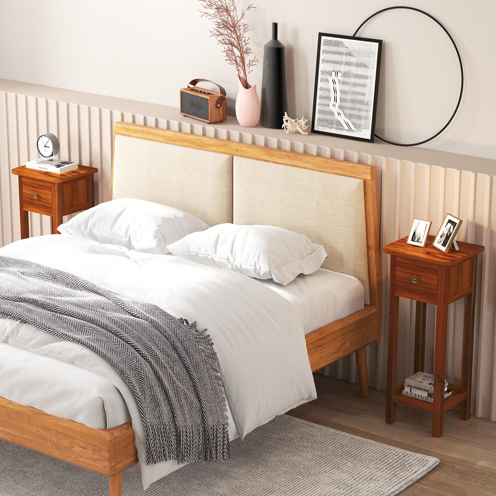 Tangkula Narrow Side Table - Small End Table for Compact Spaces, Farmhouse Style Acacia Wood Slim Bedside Table with Drawer & Open Shelf, 2-Tier Tall Nightstand for Living Room, Bedroom, Dorm - No Assembly Required | Perfect for Small Apartments, Studio Living & Space-Saving Home Decor