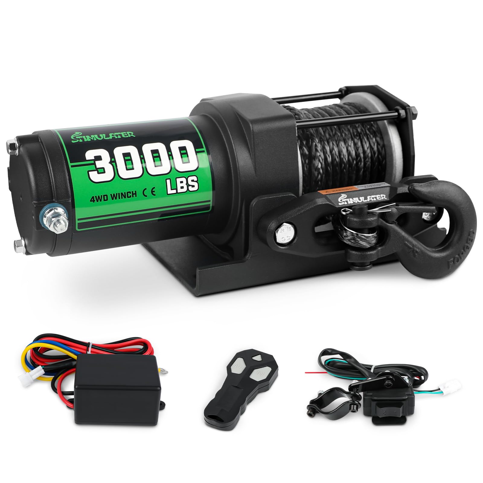 3000lb ATV Winch with Synthetic Rope - 12V Electric Winch with Wireless Remote & Manual Switch, Hawse Fairlead, IP67 Waterproof - Perfect for Off-Roading, Trailers, Boats & UTVs - Heavy Duty Recovery & Towing Solution