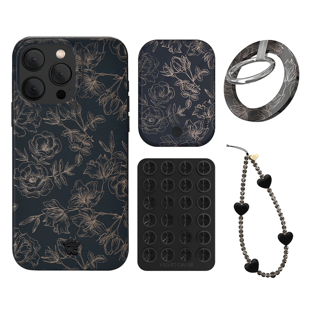 Floral Rose Gold Chrome iPhone Case with Grip - Elegant Protective Cover for iPhone 13/14/15 Pro Max - Perfect for Everyday Use, Work, and Travel