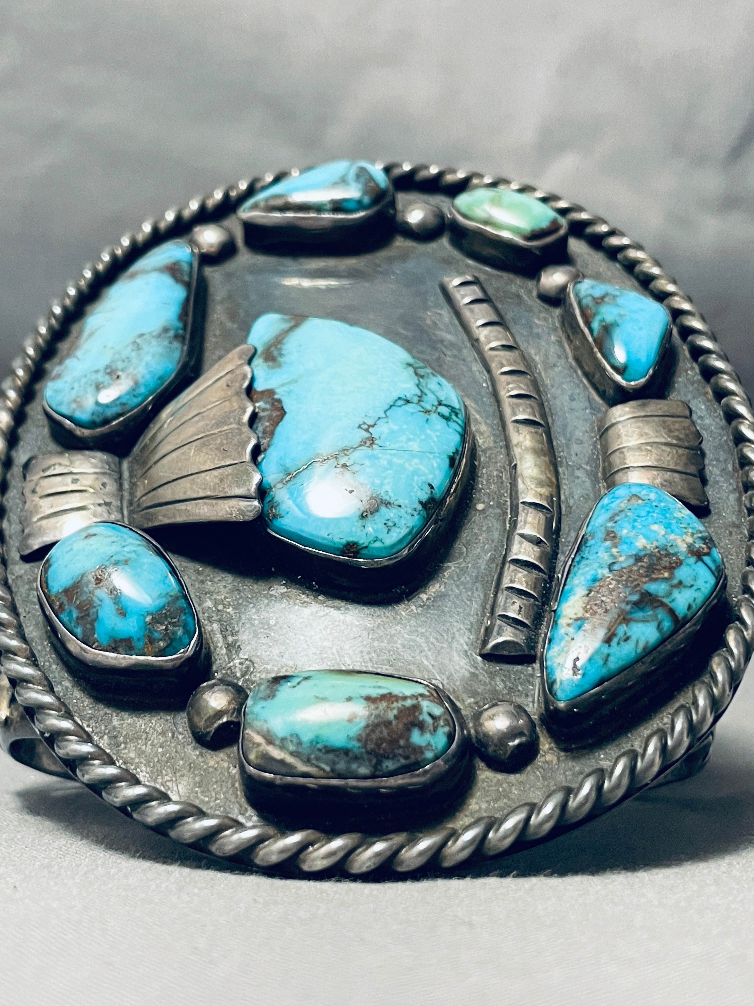 Vintage Navajo Morenci Turquoise Sterling Silver Bracelet - 165g Handmade Native American Jewelry for Women, Boho Fashion & Gift Ideas