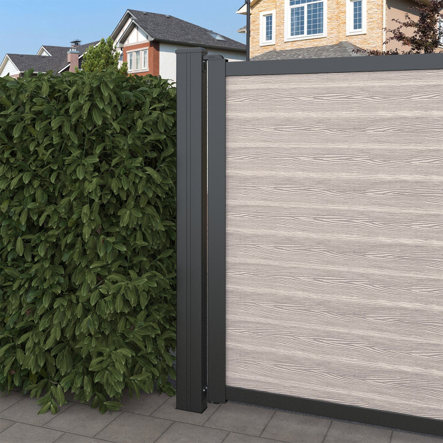 Classic Blossom Straight Top Driveway Gate - Mid Stone Top Screen | Elegant & Durable Driveway Entrance Solution for Homes & Gardens | Perfect for Privacy & Security Enhancement
