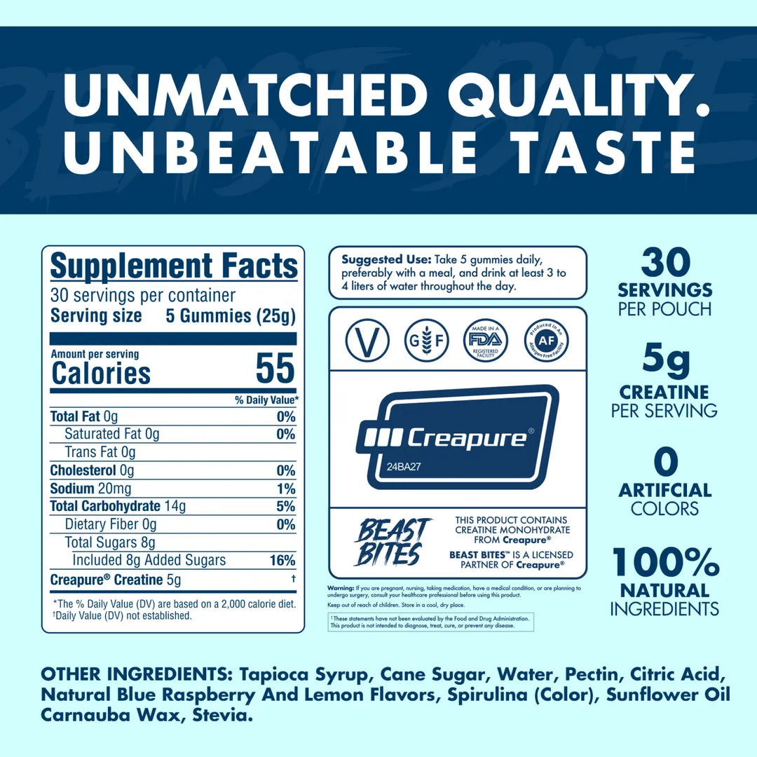 Beast Bites Creatine Infused Gummies - Muscle Recovery & Energy Boost for Athletes & Fitness Enthusiasts | Pre-Workout & Post-Workout Supplement