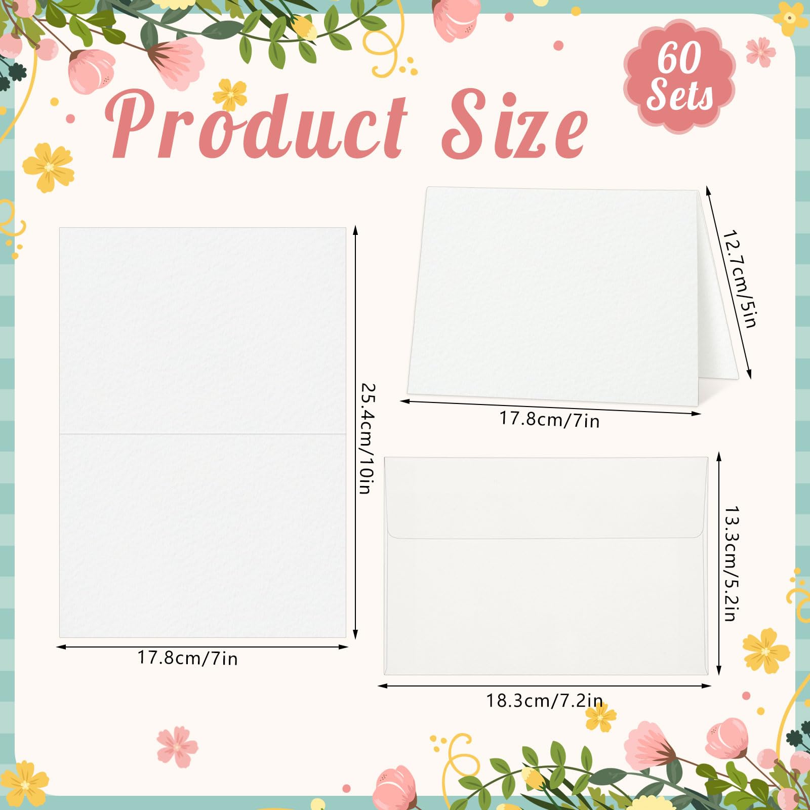 60 Sets Premium Watercolor Cards with Envelopes - 5x7 Inch Blank Foldable Greeting Cards, 140 lb/300 GSM Thick Watercolor Paper - Perfect for Wedding Invitations, Thank You Notes, Birthday Cards & DIY Art Projects