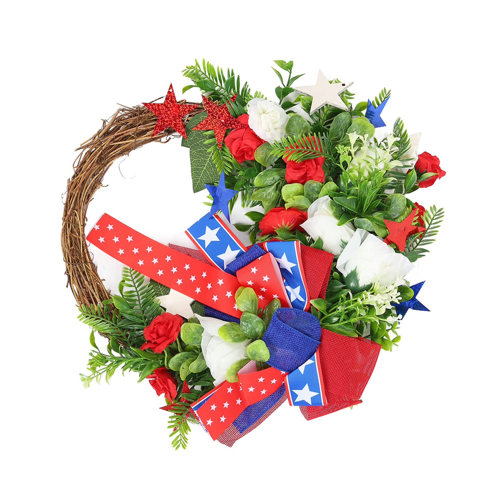 4th of July Wreath Decorations - Patriotic Front Door Wreath with Vibrant Colors | Handcrafted Independence Day Hanging Ornament for Home, Porch & Outdoor Decor