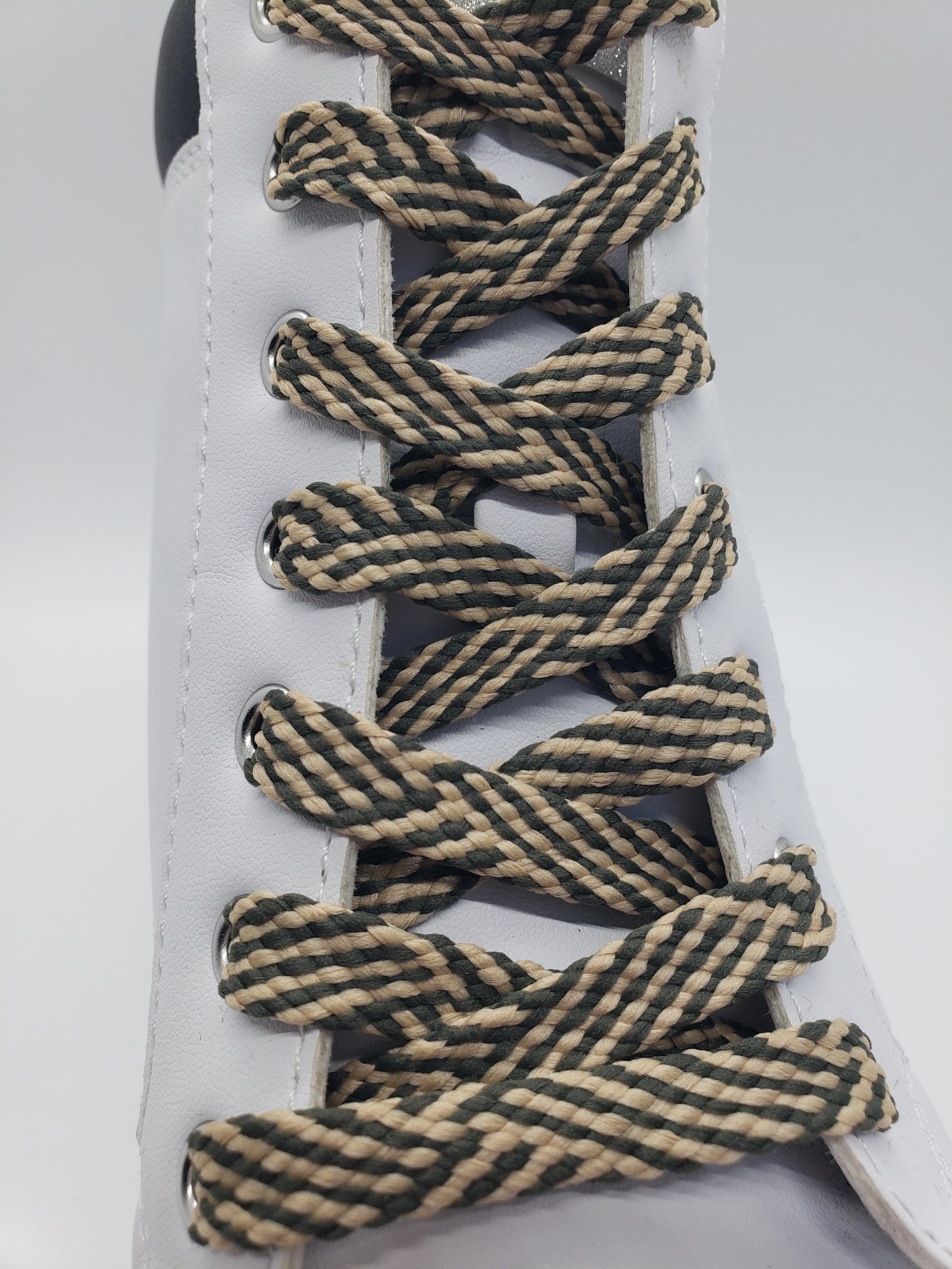Flat Herringbone Shoelaces - Olive Green & Tan - Durable & Stylish Shoelaces for Sneakers, Boots & Casual Shoes | Perfect for Everyday Wear & Outdoor Activities