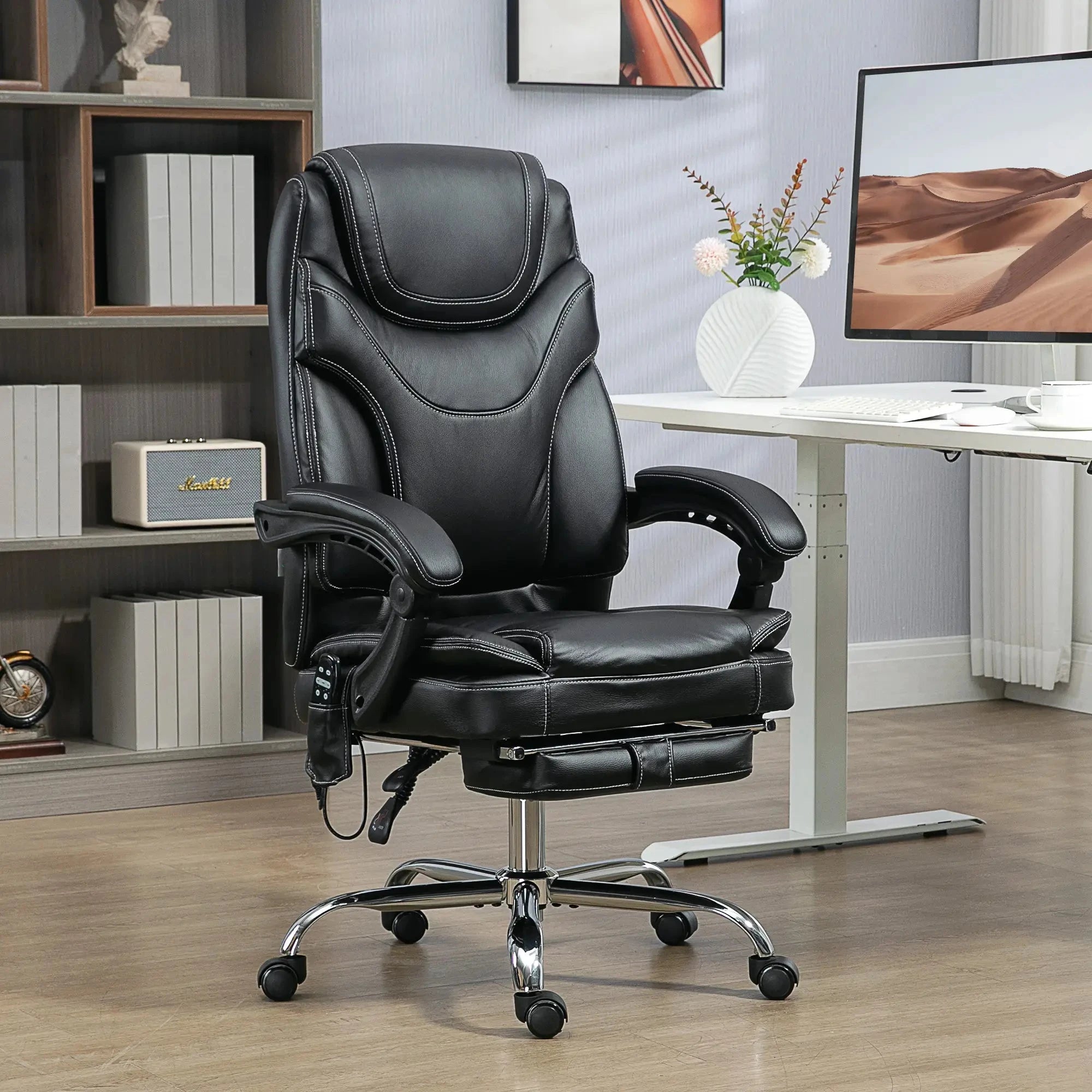 Premium Faux Leather Heated Massage Office Chair with 6-Point Vibration System - Black & Brown Options - Perfect for Home Office, Gaming, and Relaxation