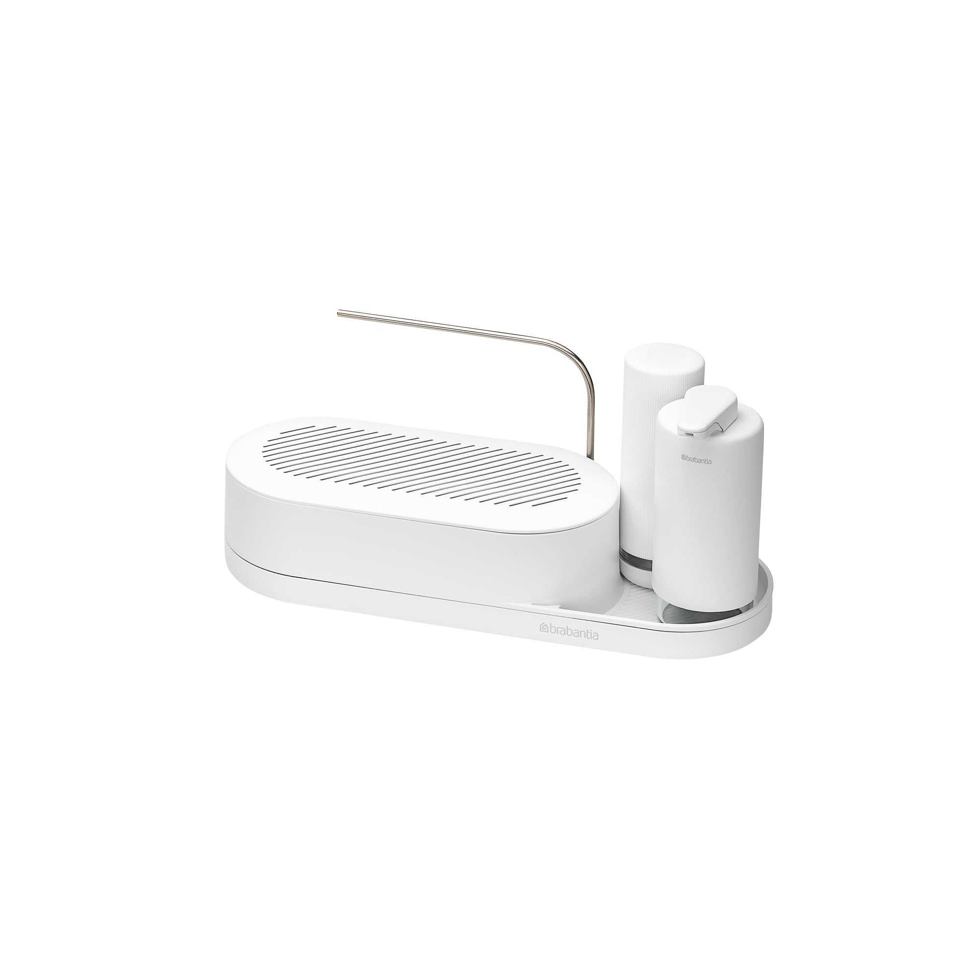 Brabantia 3-Piece Sink Organizer Set - Soap Dispenser, Soap Squeezer & Storage Tray - Compact Space-Saving Design with Drip Tray & Non-Slip Base - Mineral Fresh White - Perfect for Kitchen, Bathroom & Vanity Organization