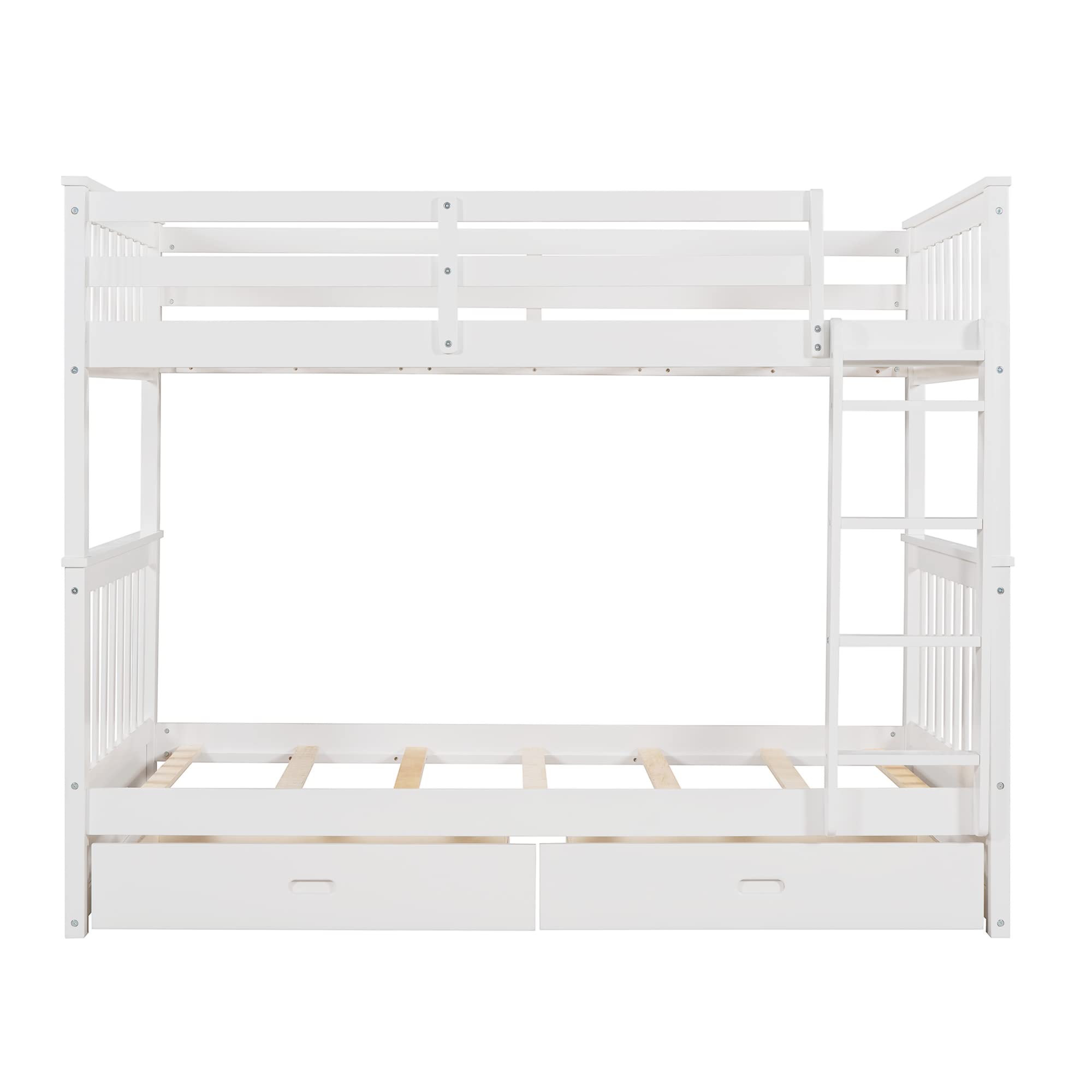P PURLOVE Twin Over Twin Bunk Bed with 2 Storage Drawers, Solid Wood Bunk Bed Frame with Ladders, Convertible to 2 Separate Twin Beds for Teens, Kids, Boys & Girls - No Box Spring Required (White) - Perfect for Small Bedrooms, Guest Rooms & Shared Kids' Rooms