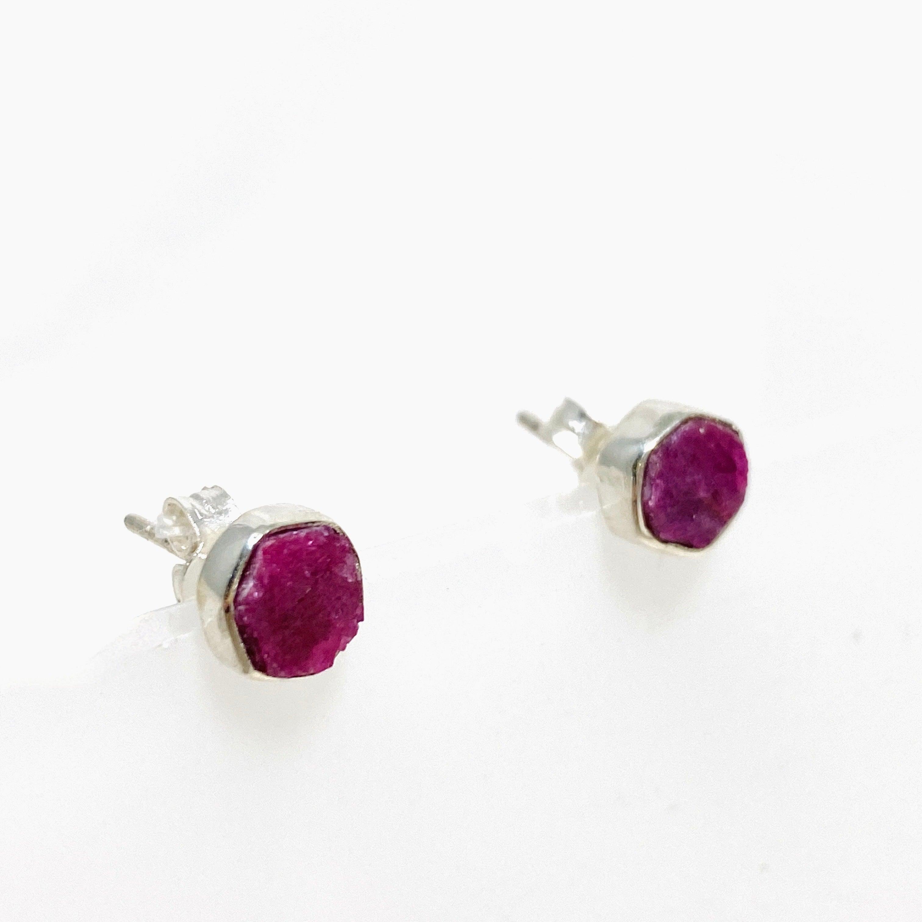 Natural Raw Ruby Hexagonal Stud Earrings - 925 Sterling Silver Handmade Jewelry for Women - Perfect for Daily Wear, Gifts & Special Occasions
