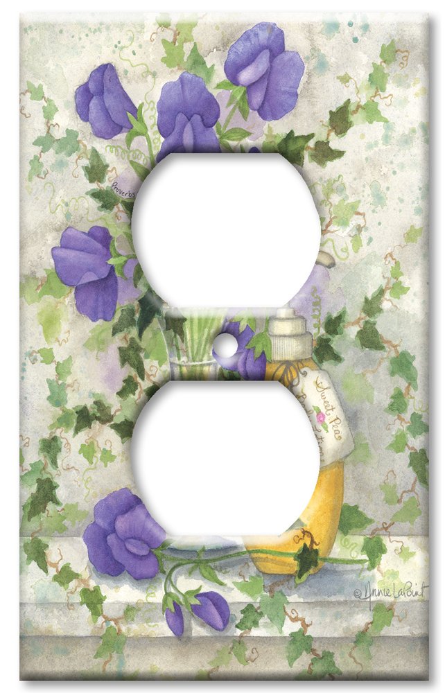 Oversized Decorative Metal Art Plates - USA Made Switch Plate Covers for Wall Outlets - Sweet Pea Floral Design - Perfect for Home Decor, Living Room & Bedroom Wall Accents