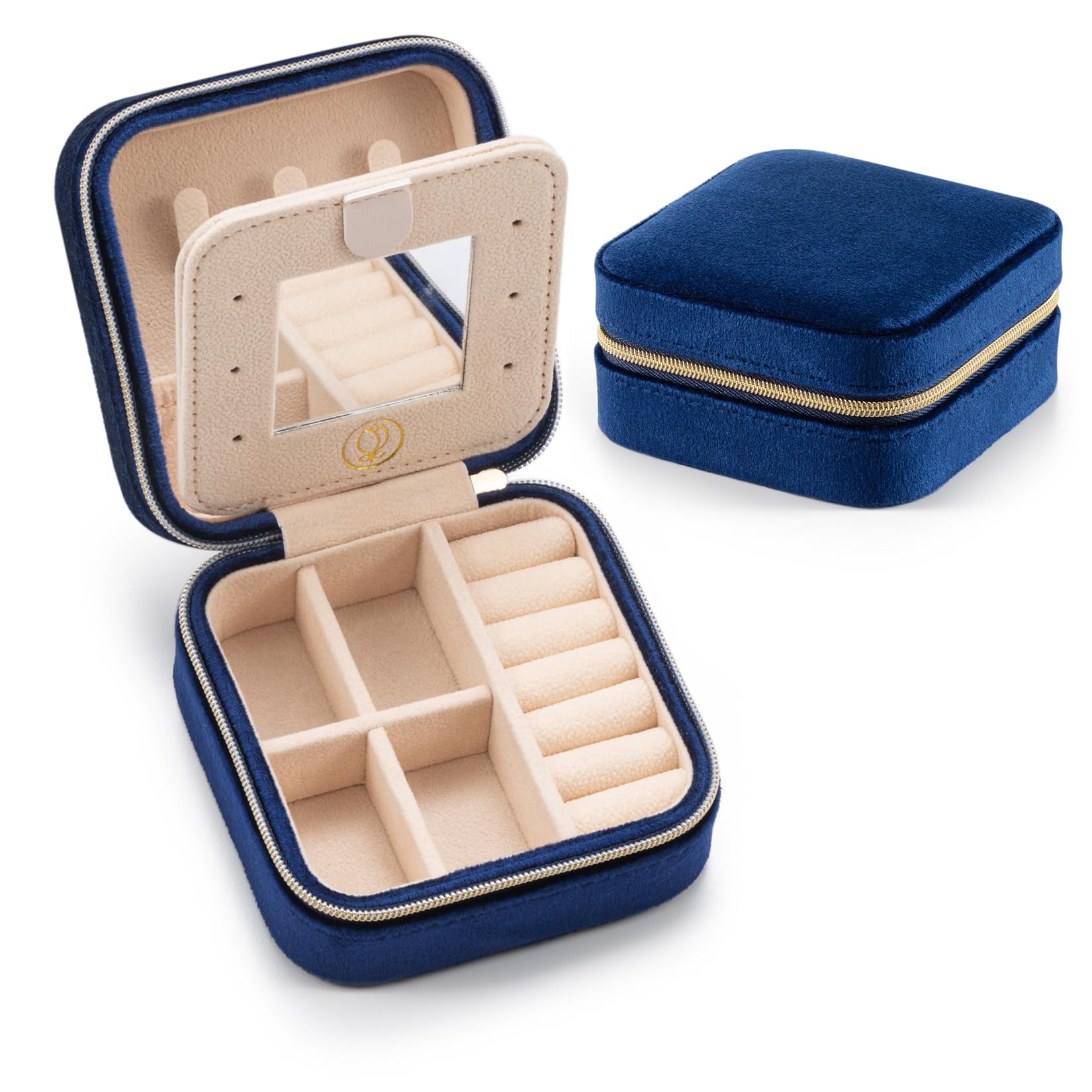 Plush Velvet Travel Jewelry Organizer Box with Mirror - Portable Jewelry Storage Case for Necklaces, Rings & Earrings - Perfect Gift for Women & Girls (Navy Blue) | Great for Travel, Home Storage & Daily Use
