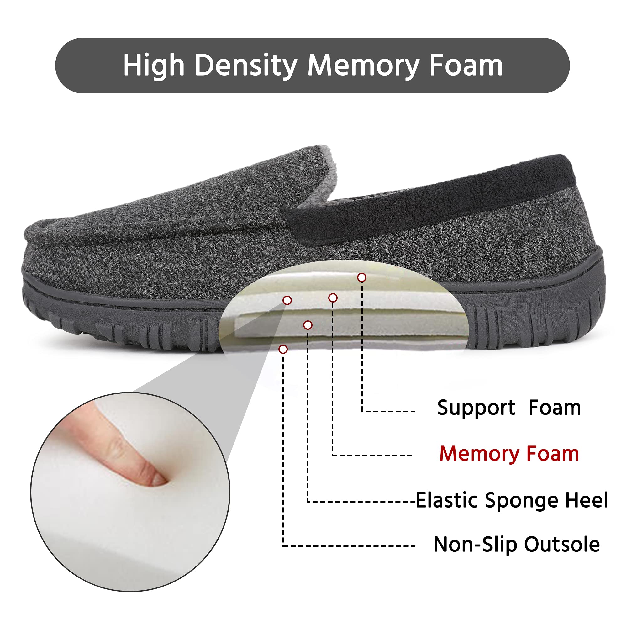 Bigwow Men's Memory Foam Moccasin Slippers - Fleece-Lined Comfort House Shoes for Indoor & Outdoor Use - Non-Slip Slip-On Design for Relaxing at Home, Lounging or Quick Errands