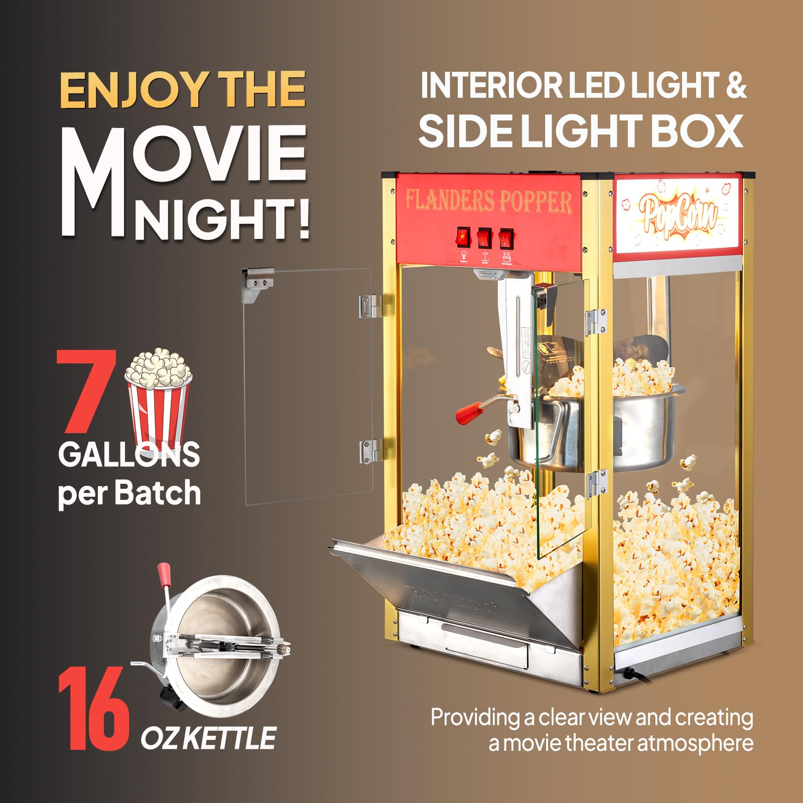 ROVSUN Commercial Popcorn Machine - 16oz Stainless Steel Kettle Countertop Popcorn Maker with Scoop, Oil Spoon & 3 Cups - Perfect for Home Theater, Parties, Carnivals and Movie Nights (Red)
