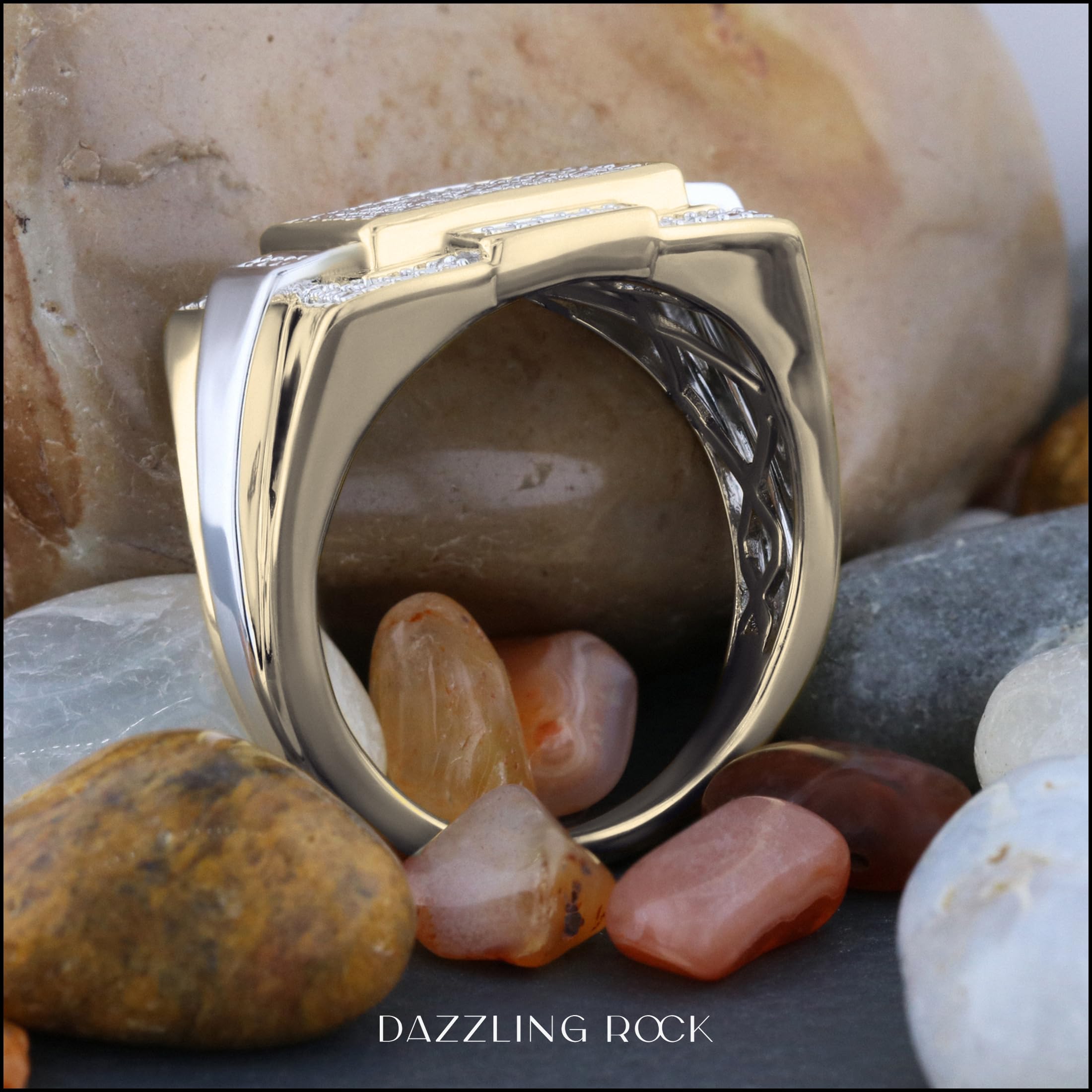 0.12 Carat Round White Diamond Men's Wedding Band - Yellow Gold Plated Sterling Silver Ring for Anniversary, Engagement & Special Occasions | Dazzlingrock Collection