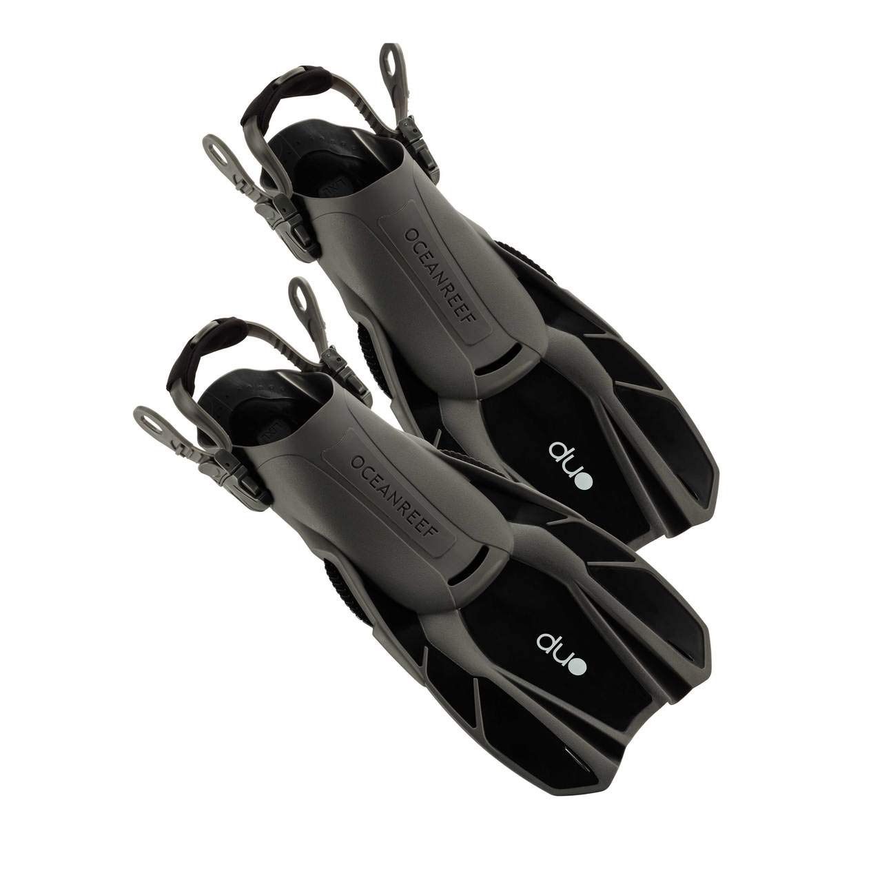 OCEAN REEF Aria QR+ Duo Full Face Snorkel Mask with Travel Fins Set - Scuba Diving, Snorkeling Gear for Adults - Black - Perfect for Beach Vacations & Underwater Adventures