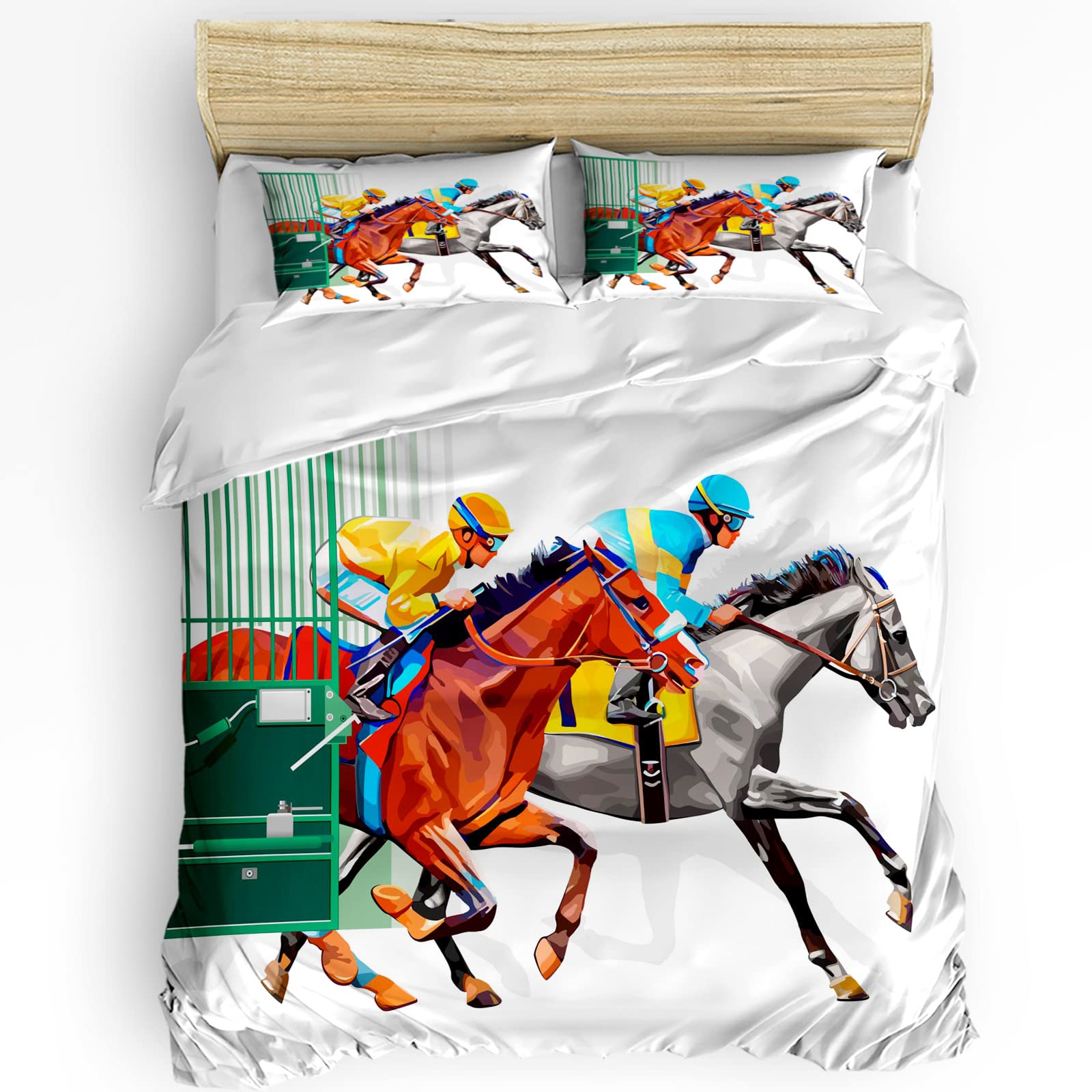 Arena Horse Racing Duvet Cover Set 3-Piece Full Size - Soft Microfiber Bedding Set with 1 Comforter Cover & 2 Pillowcases - Perfect for Racing Fans' Bedrooms & Themed Decor