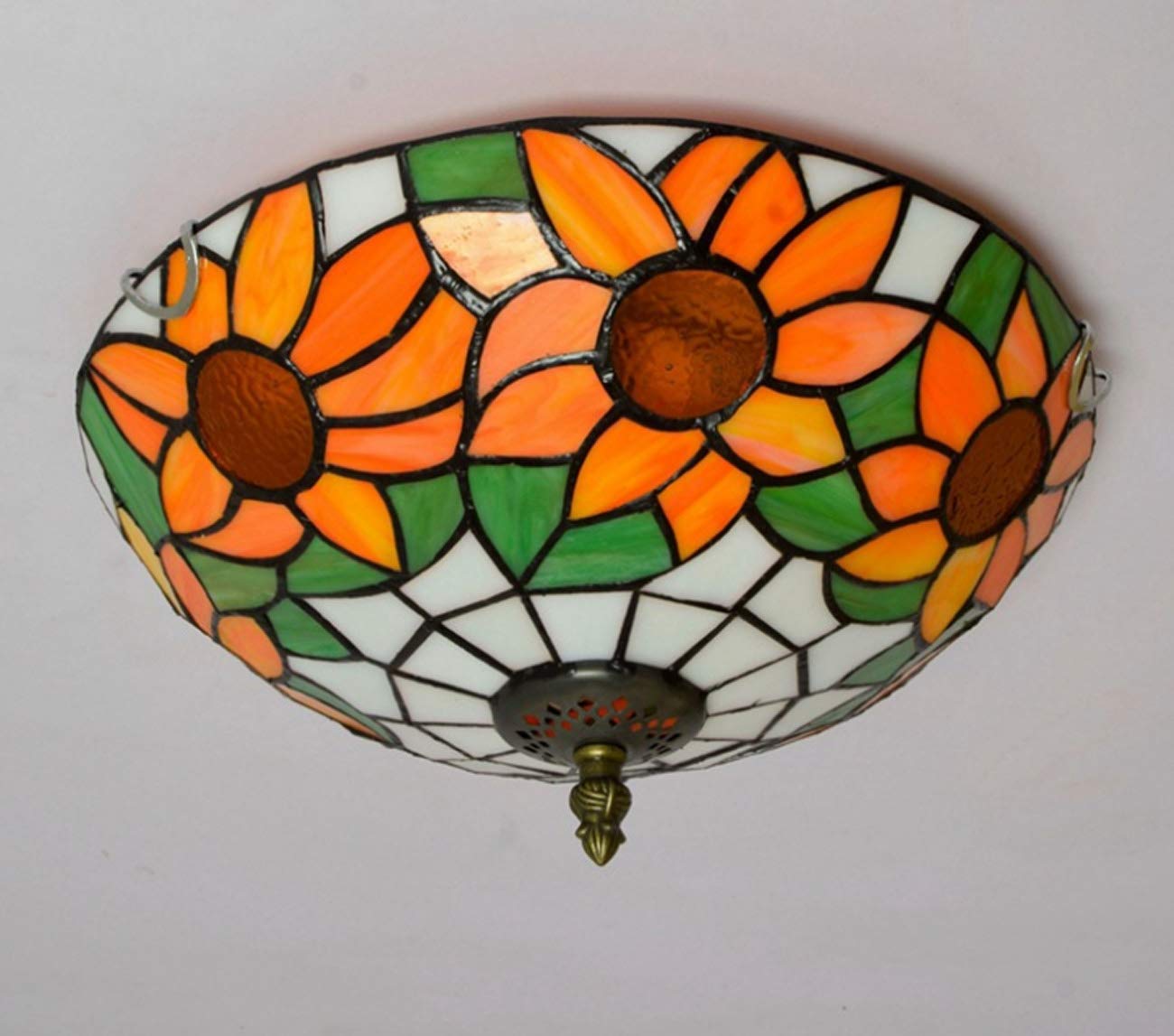 12 Inch Tiffany Style Sunflower Stained Glass Flush Mount Ceiling Light Fixture - E27 Base, 110-240V (Bulbs Not Included) - Perfect for Bedroom, Living Room & Dining Room Lighting Decor