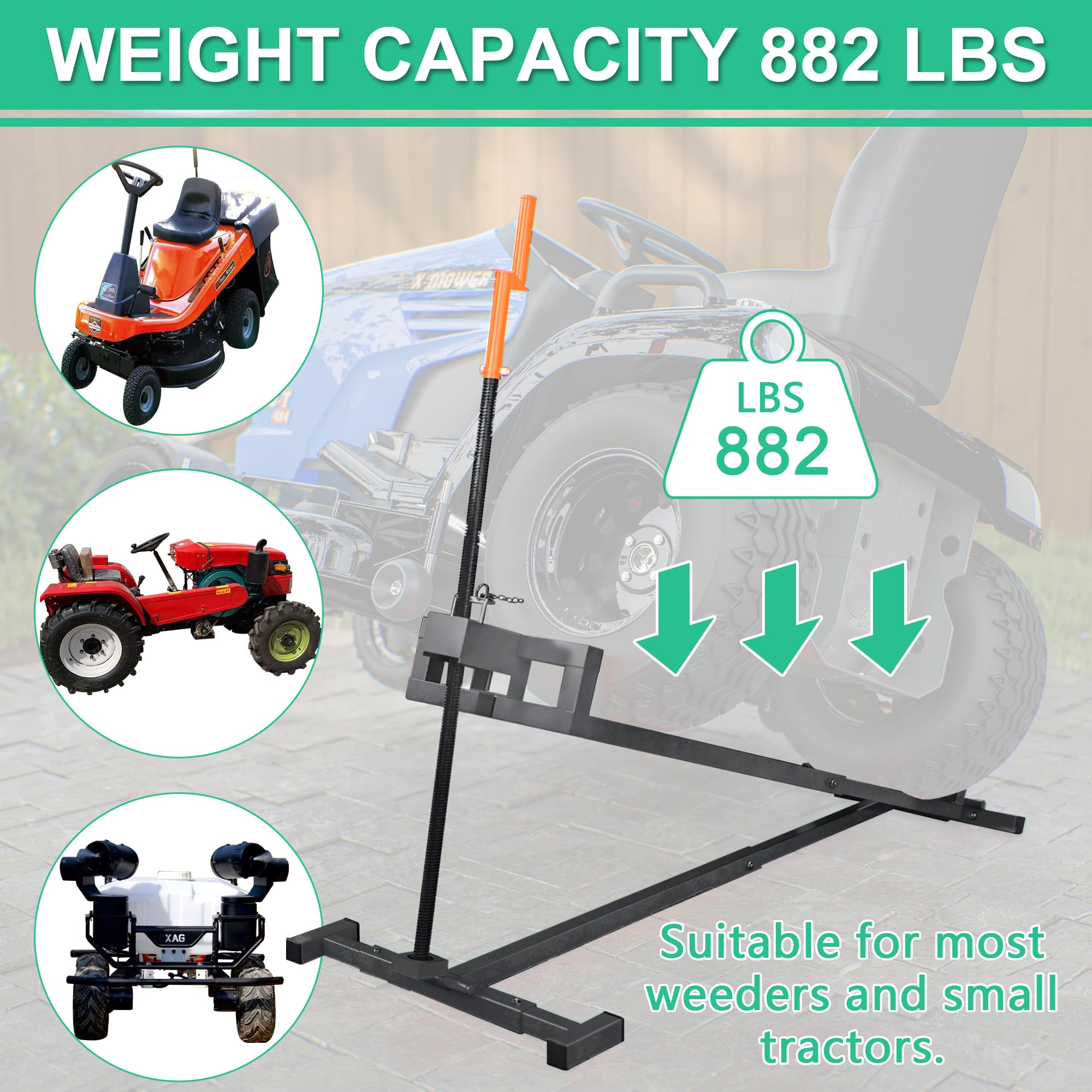 Heavy Duty 882LBS Capacity Lawn Tractor Lift Jack - Riding Mower Maintenance Platform with Manual Handle & Power Tool Extension for Garden Tractors (Gray) - Perfect for DIY Mower Repairs, Tire Changes & Underbody Maintenance