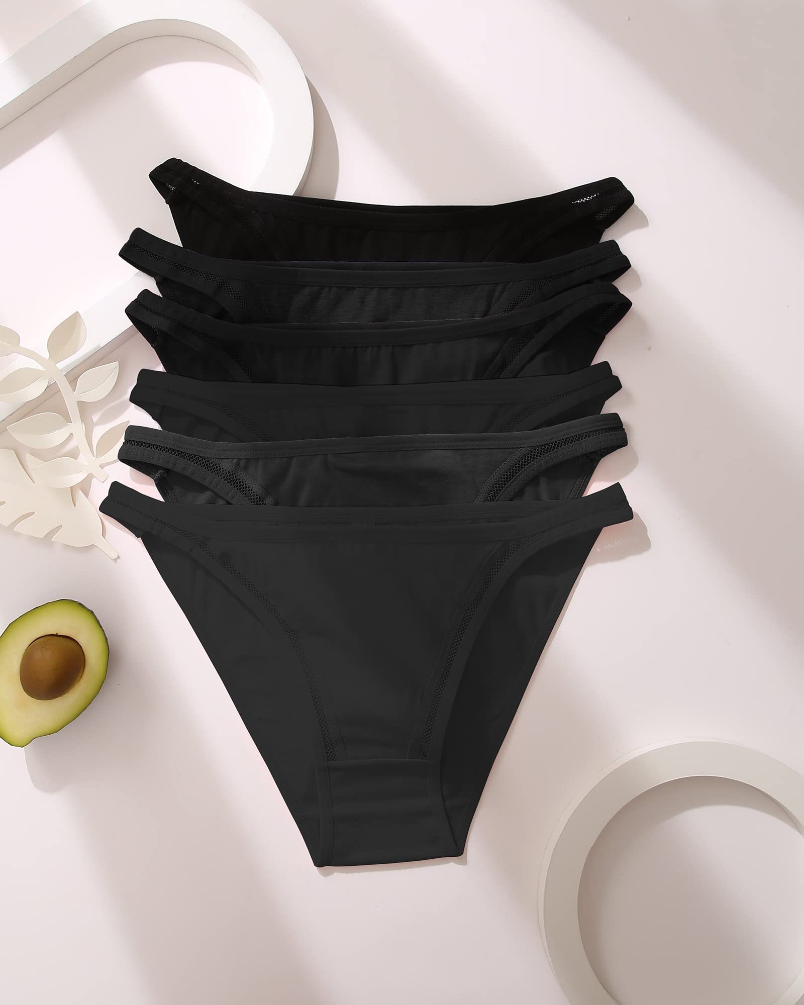FINETOO 6 Pack Women's Cotton High Cut Stretch Underwear - Breathable Low Rise Hipster Cheeky Bikini Panties S-XL for Everyday Comfort & Lounge Wear
