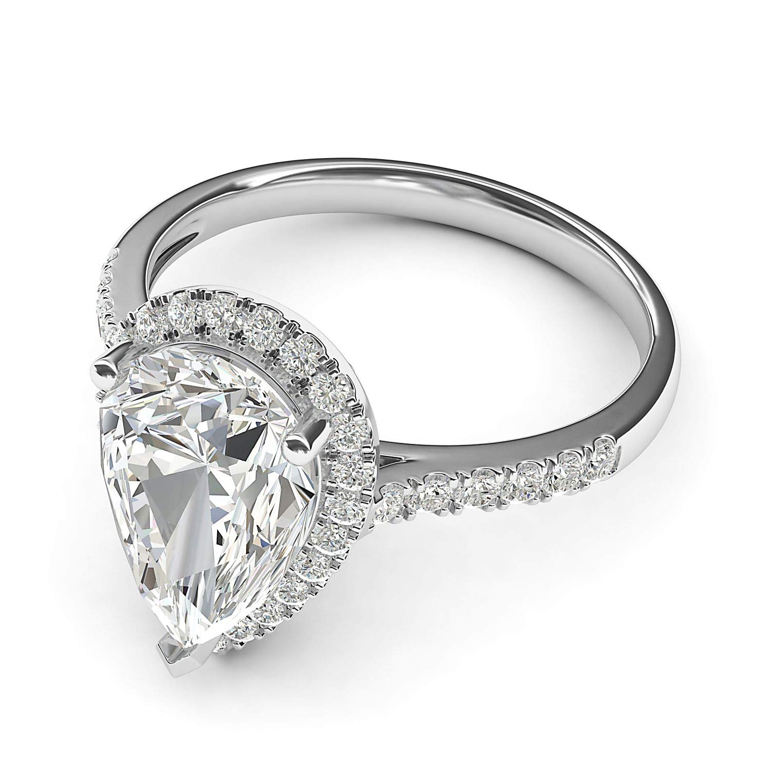14K White Gold Simulated Pear-Shaped Diamond Halo Engagement Ring with Side Stones - Elegant Promise Bridal Ring for Women, Perfect for Proposals, Anniversaries & Wedding Ceremonies