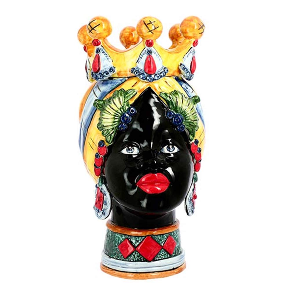 ILAB - Handcrafted Sicilian Ceramic Moor's Head for Women, Black Masai Facial Decor, Nicaraguan Ceramic Art Piece (20cm Diameter, 40cm Height) - Perfect for Home Decor, Wall Art, and Unique Gift Ideas