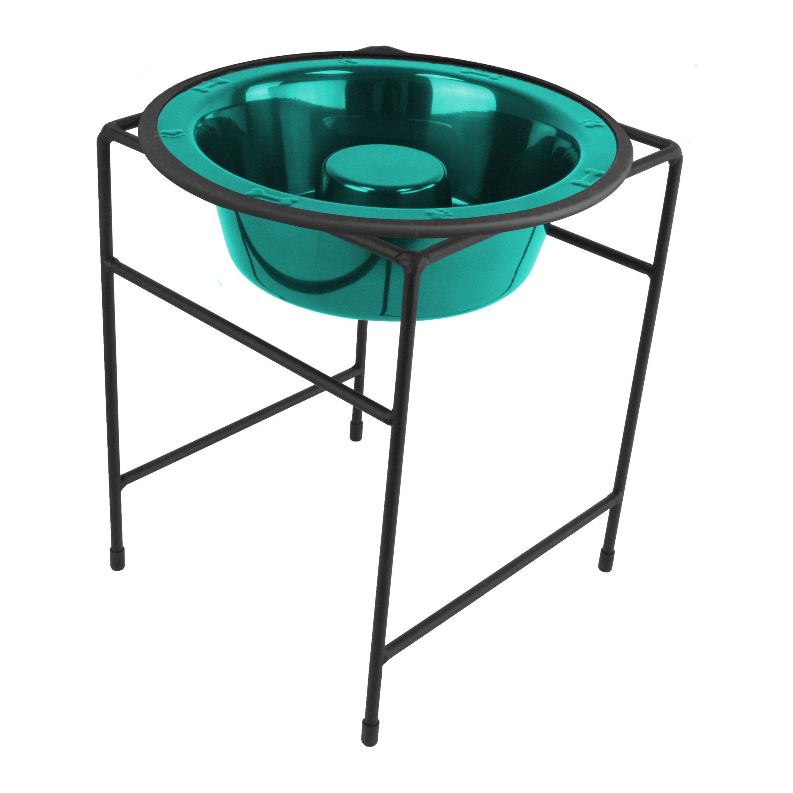 Platinum Pets Modern Single Diner Slow Feeder Dog Bowl with Stainless Steel Insert - Non-Slip Pet Food Dish for Small Medium Large Dogs - Perfect for Fast Eaters, Digestion Aid, Mealtime Enrichment (Caribbean Teal)