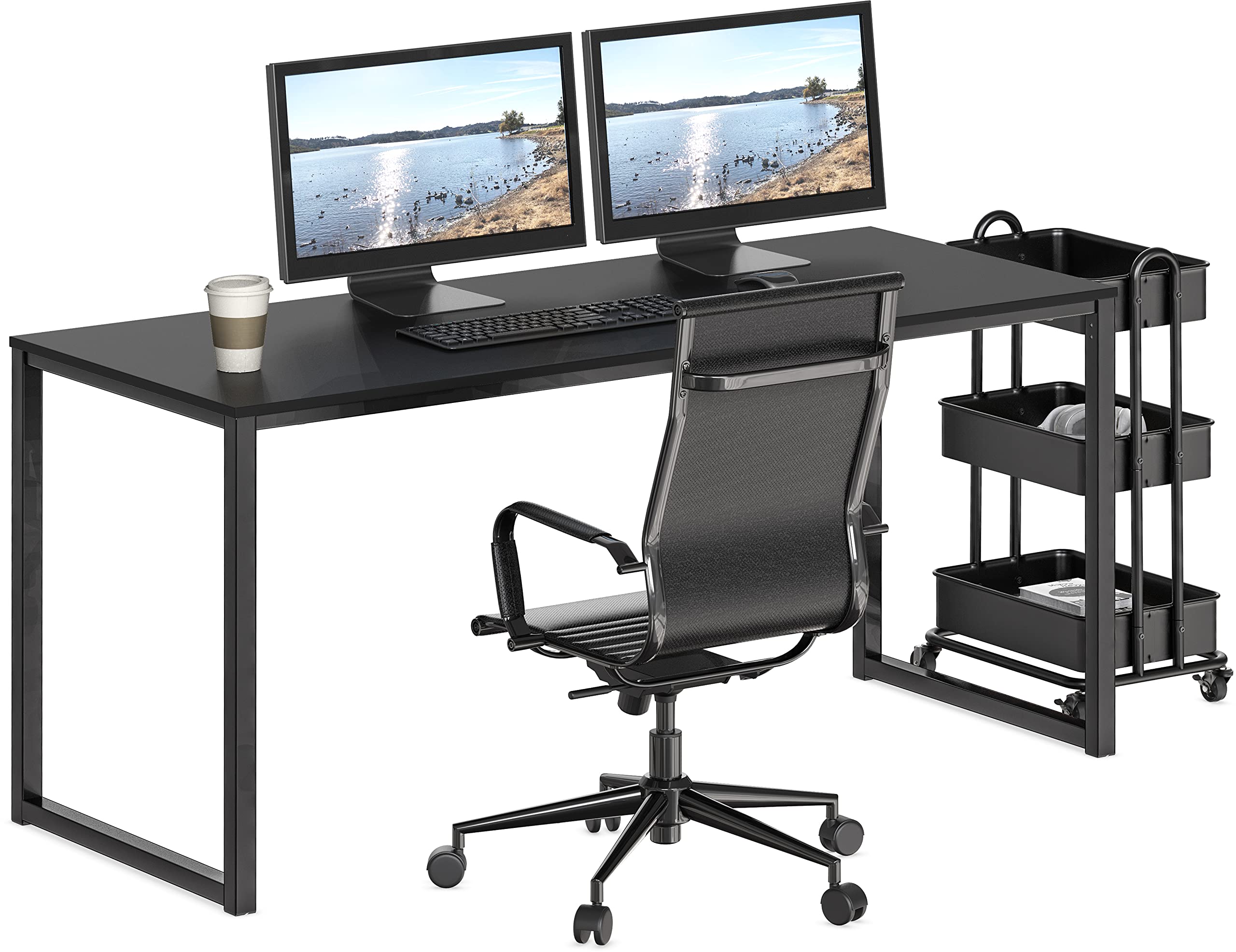 SHW Mission 55-Inch Home Office Computer Desk, Black - Modern Writing Desk for Small Spaces, Perfect for Remote Work, Gaming & Study