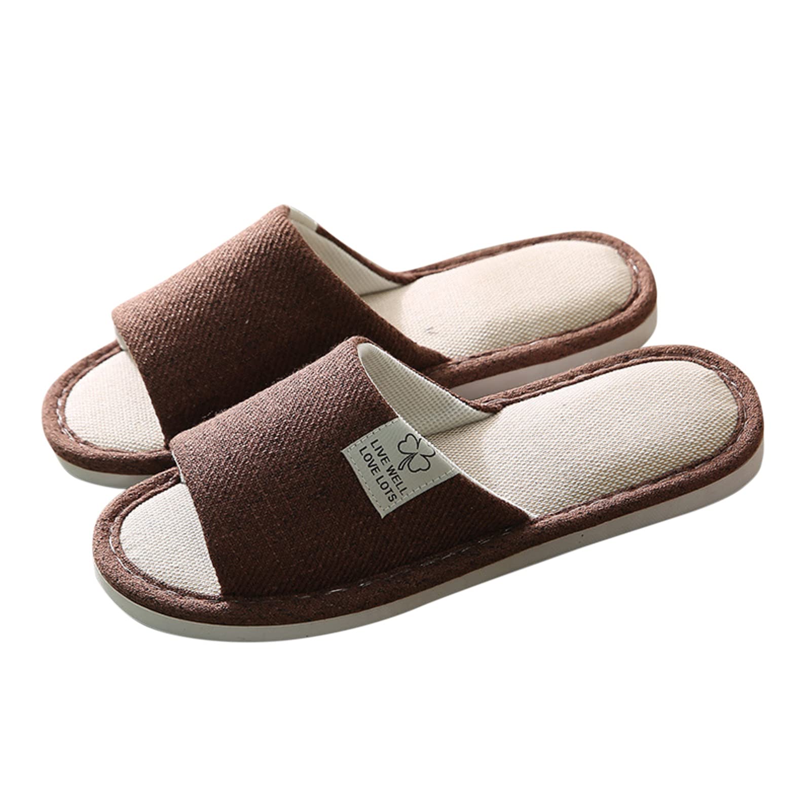 Women's Cotton Linen Memory Foam Slides - Soft Open Toe House Slippers with Anti-Slip Sole for Women & Men - Perfect for Indoor Comfort, Spa Days, and Relaxing at Home