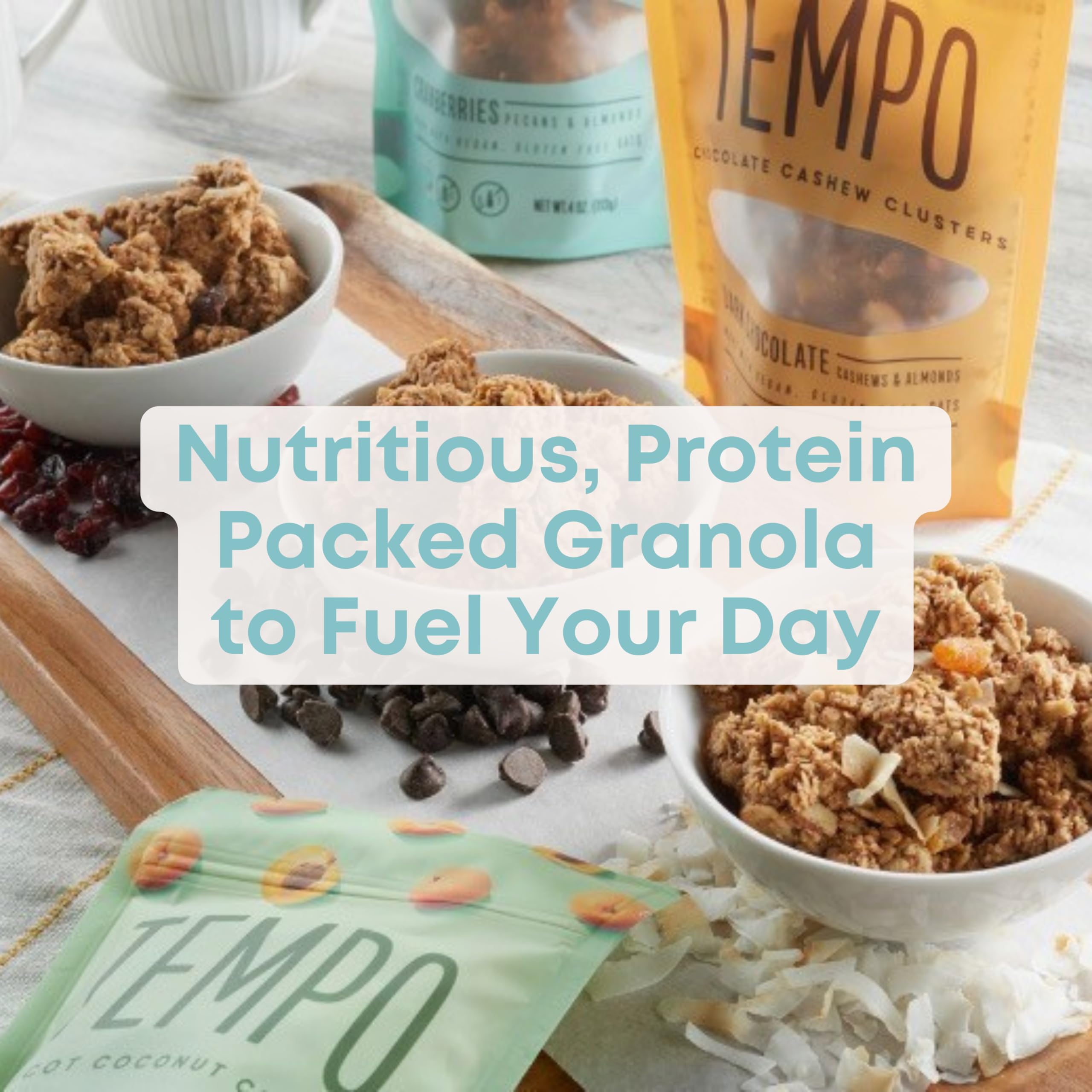 TEMPO GRANOLA Apricot Coconut Almond Granola Clusters (6 Pack) - Gluten Free Oats, High Protein, Low Sugar, Vegan, Dairy Free, Soy Free, Vitamin E & Prebiotics for Gut Health - Perfect for Breakfast, Snacking & Healthy Lifestyle
